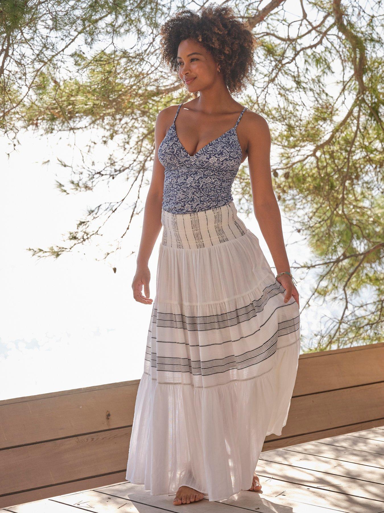 undefined Roxy Stripe Skirt - White