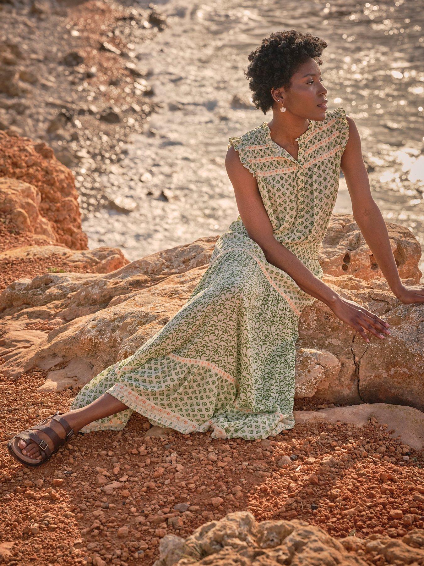 undefined Jayla Woodblock Maxi Skirt - Green