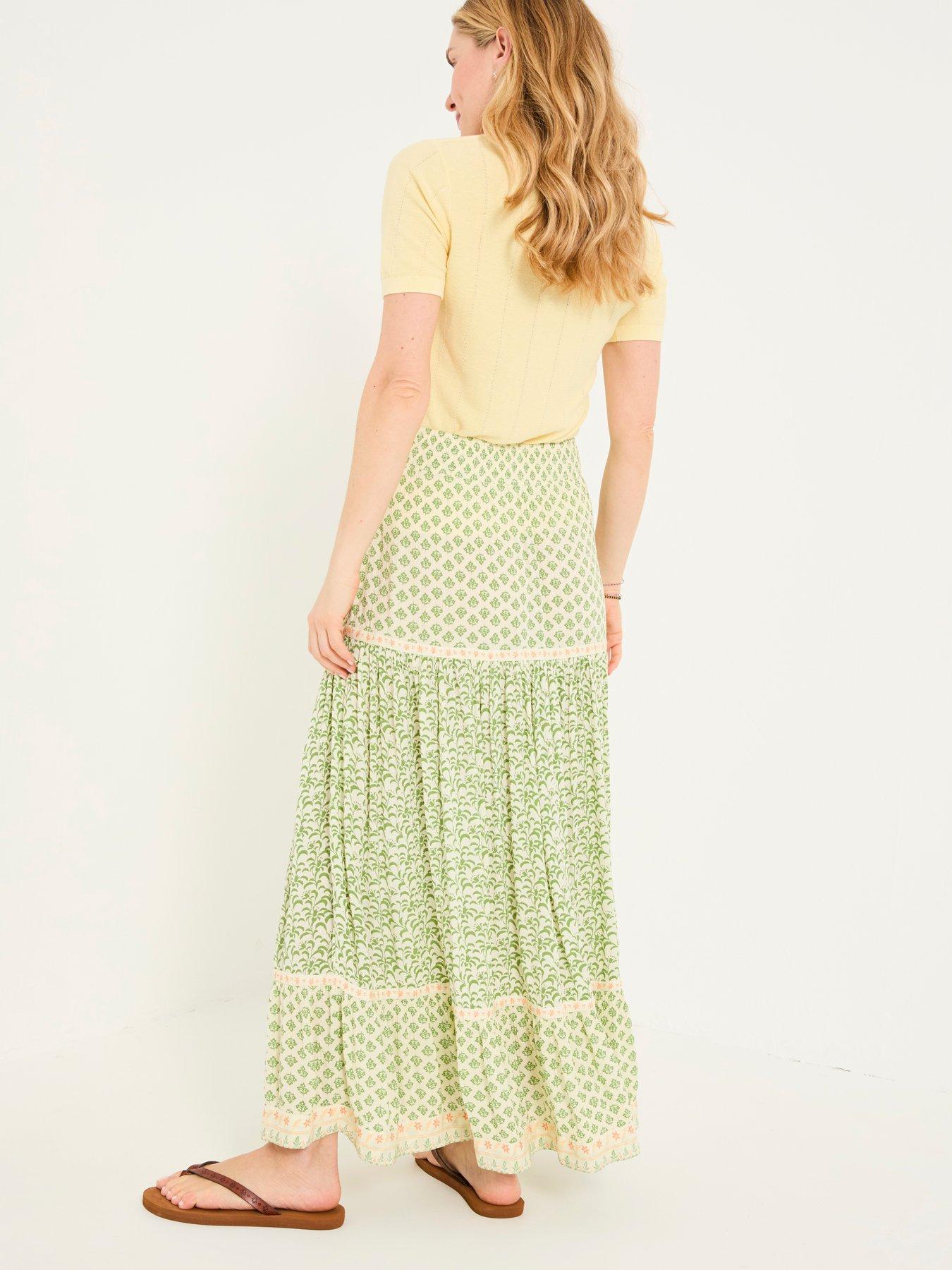 Image 2 of 6 of FatFace Jayla Woodblock Maxi Skirt - Green