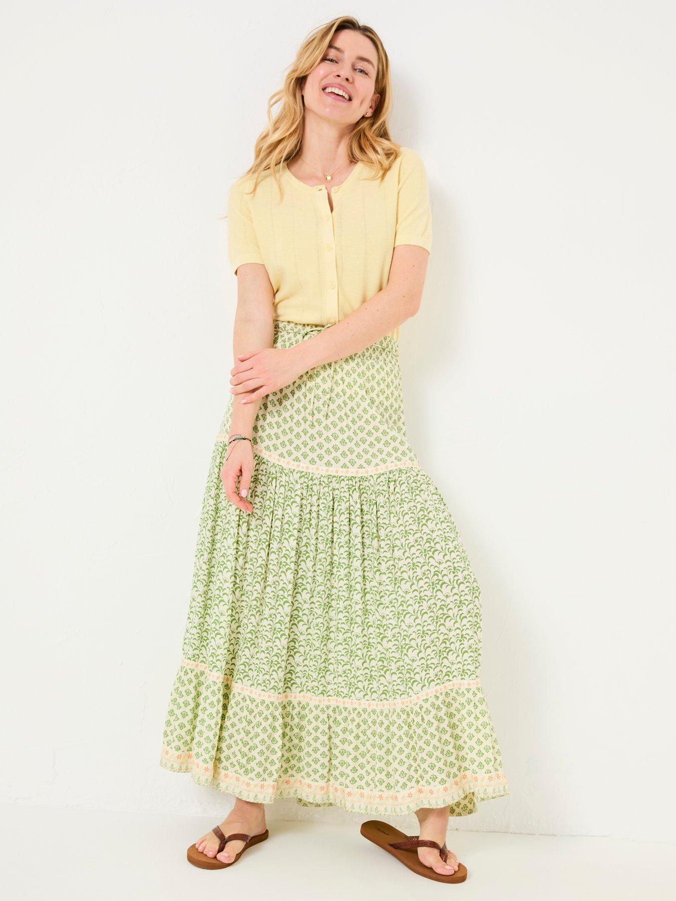 Image 3 of 6 of FatFace Jayla Woodblock Maxi Skirt - Green