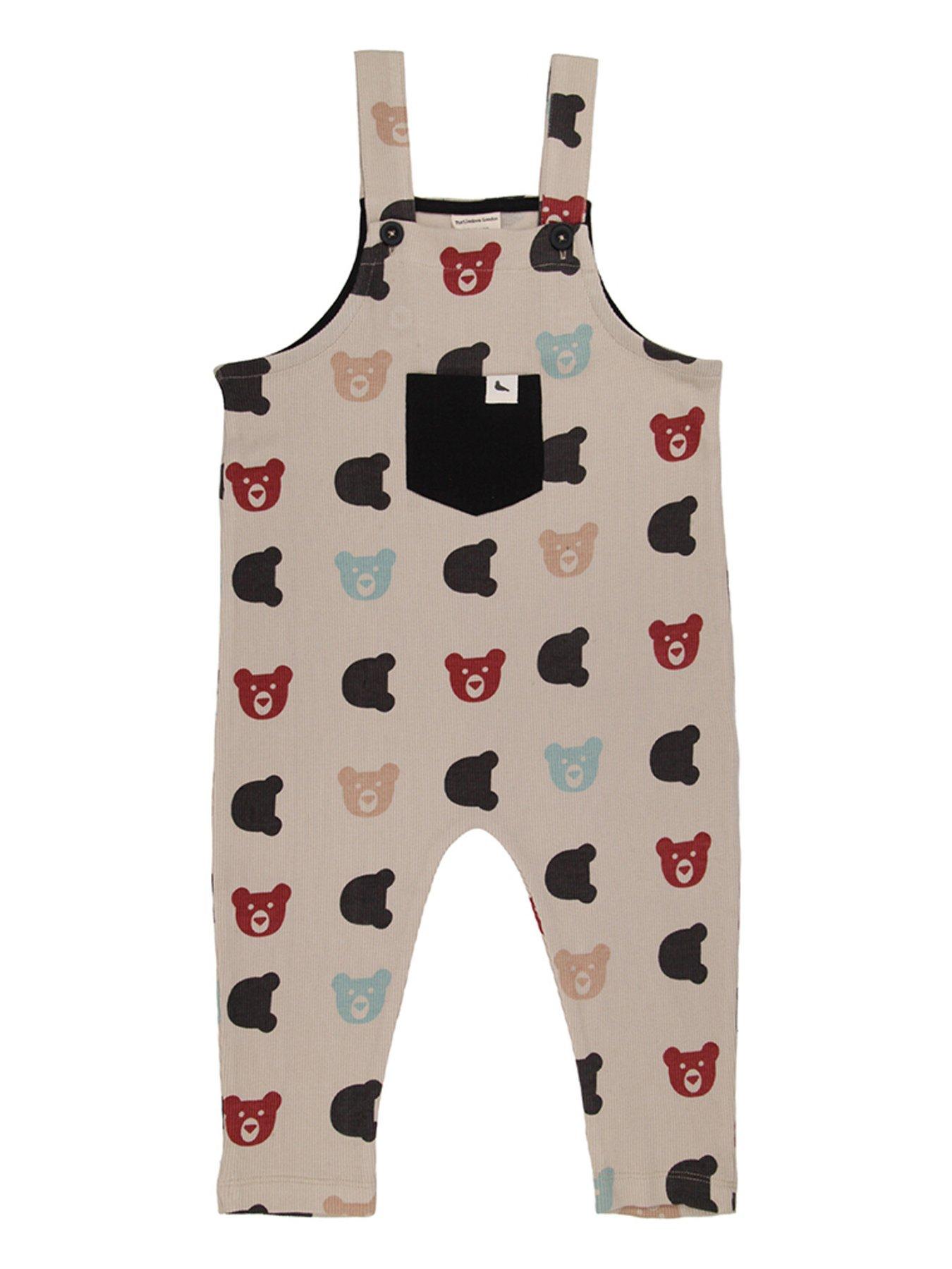 Image 1 of 4 of Turtledove London Kids Rib Bear Dungarees - Stone