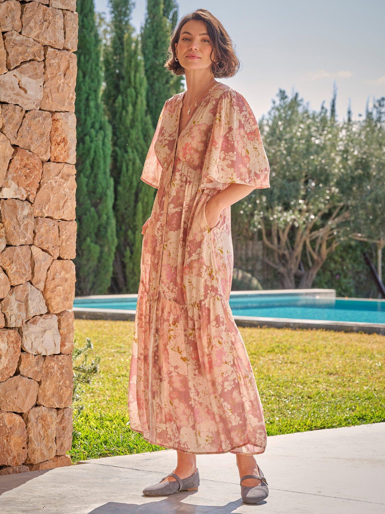 Image of FatFace Paige Layered Floral Dress - Pink