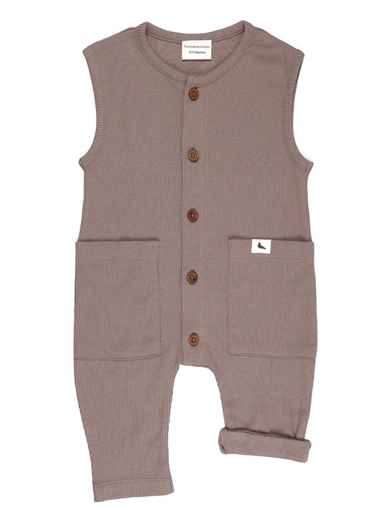 Image 1 of 4 of Turtledove London Kids Rib Dungaree - Stone - Beige