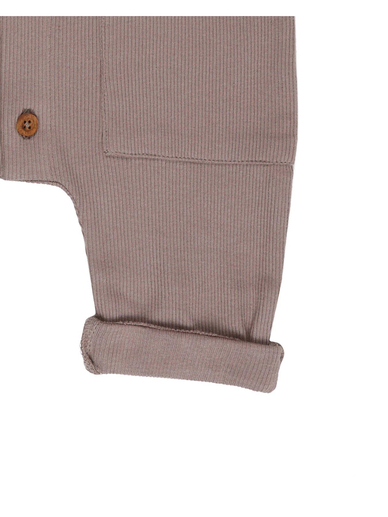 Image 4 of 4 of Turtledove London Kids Rib Dungaree - Stone - Beige