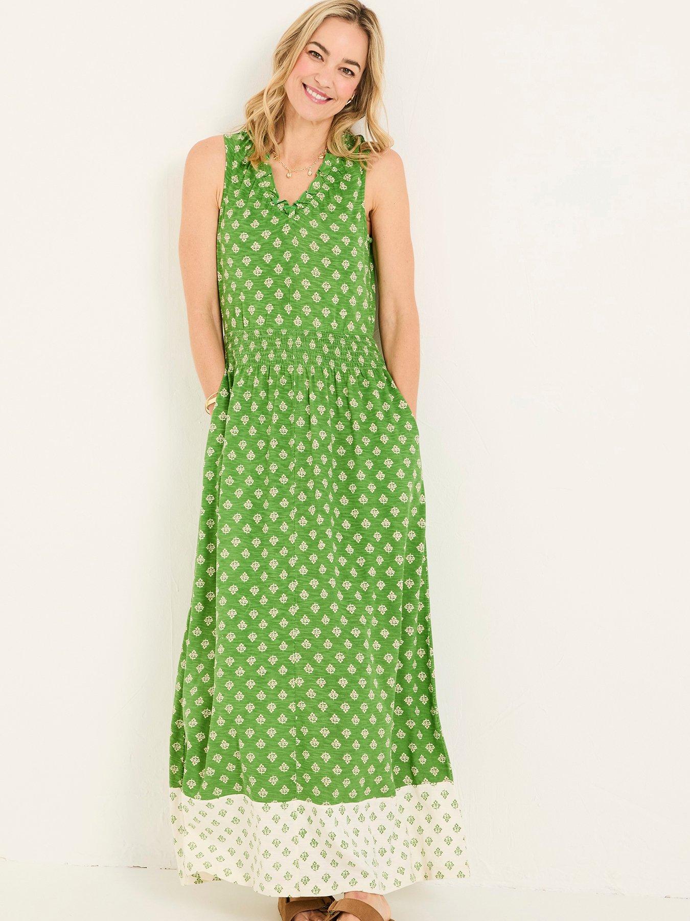 undefined Ellie Woodblock Maxi Dress - Green