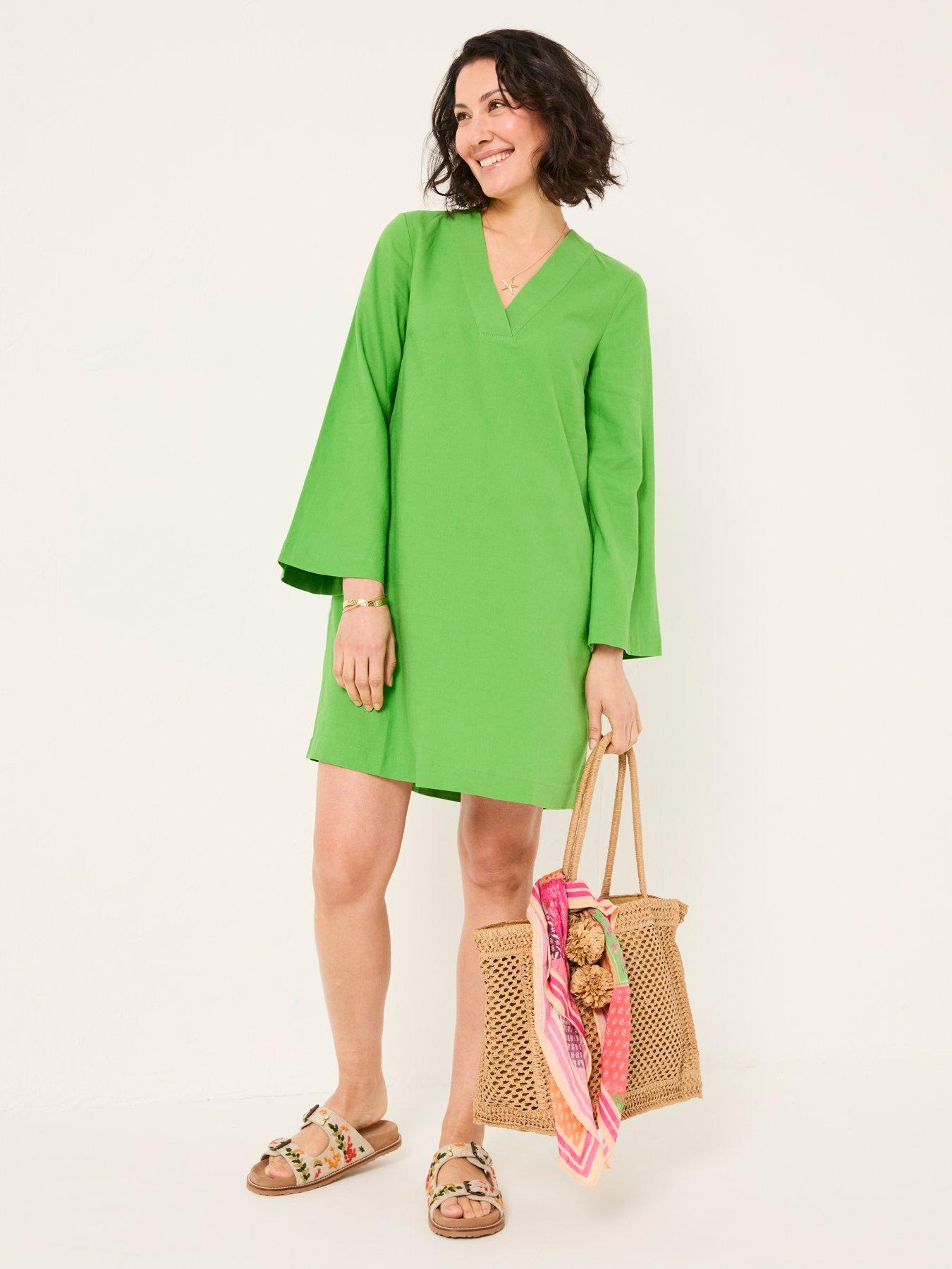 FatFace Linen Kaftan Dress - Green
