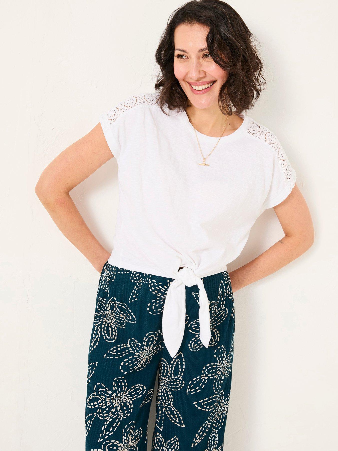 undefined Lace Tie Front Top - White