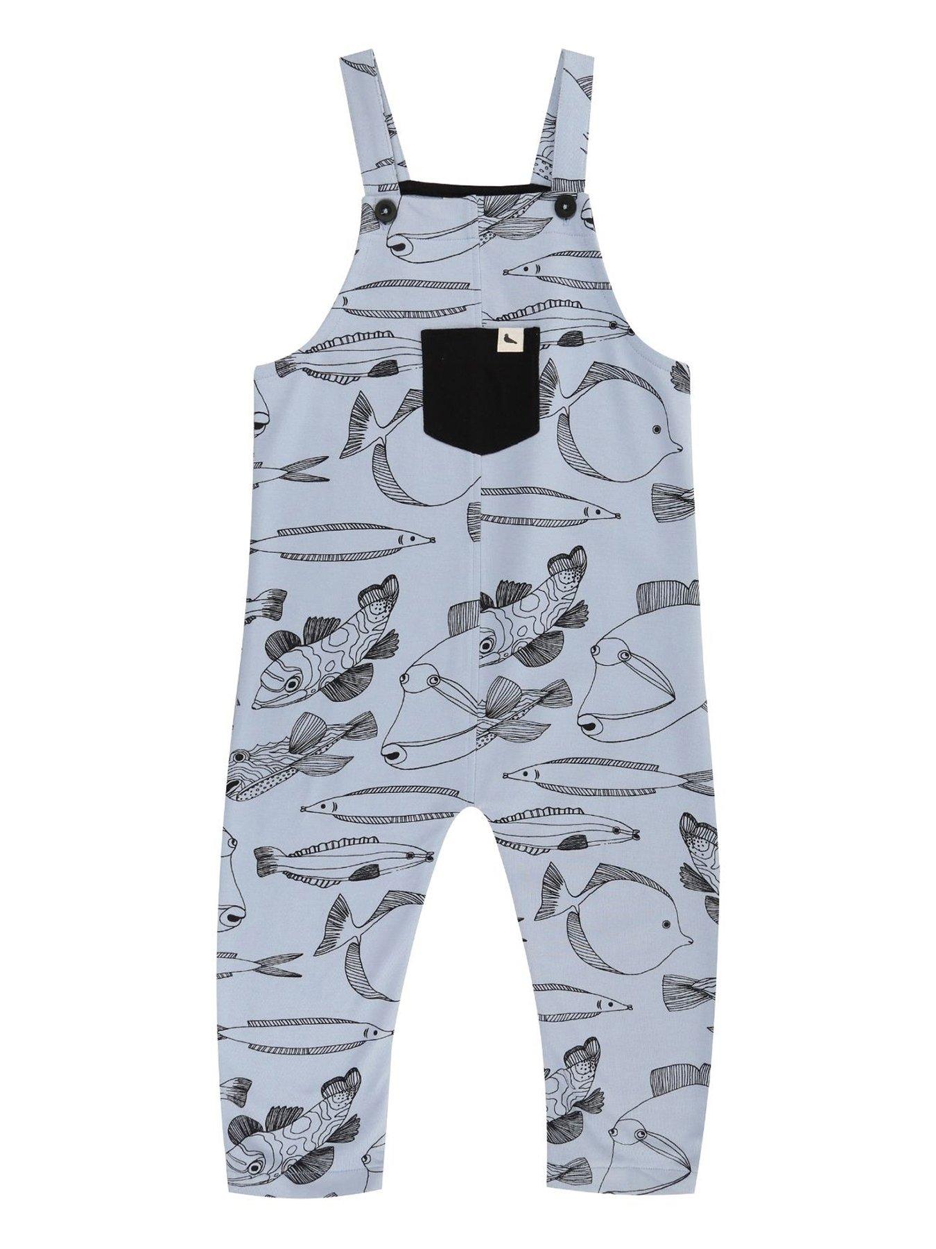 undefined Kids Favourite Fish Print Dungarees - Marine - Light Blue