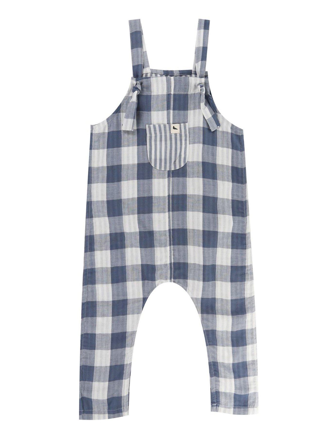 Image 1 of 5 of Turtledove London Kids Marine Check Easy Fit Reversible Dungarees - Blue