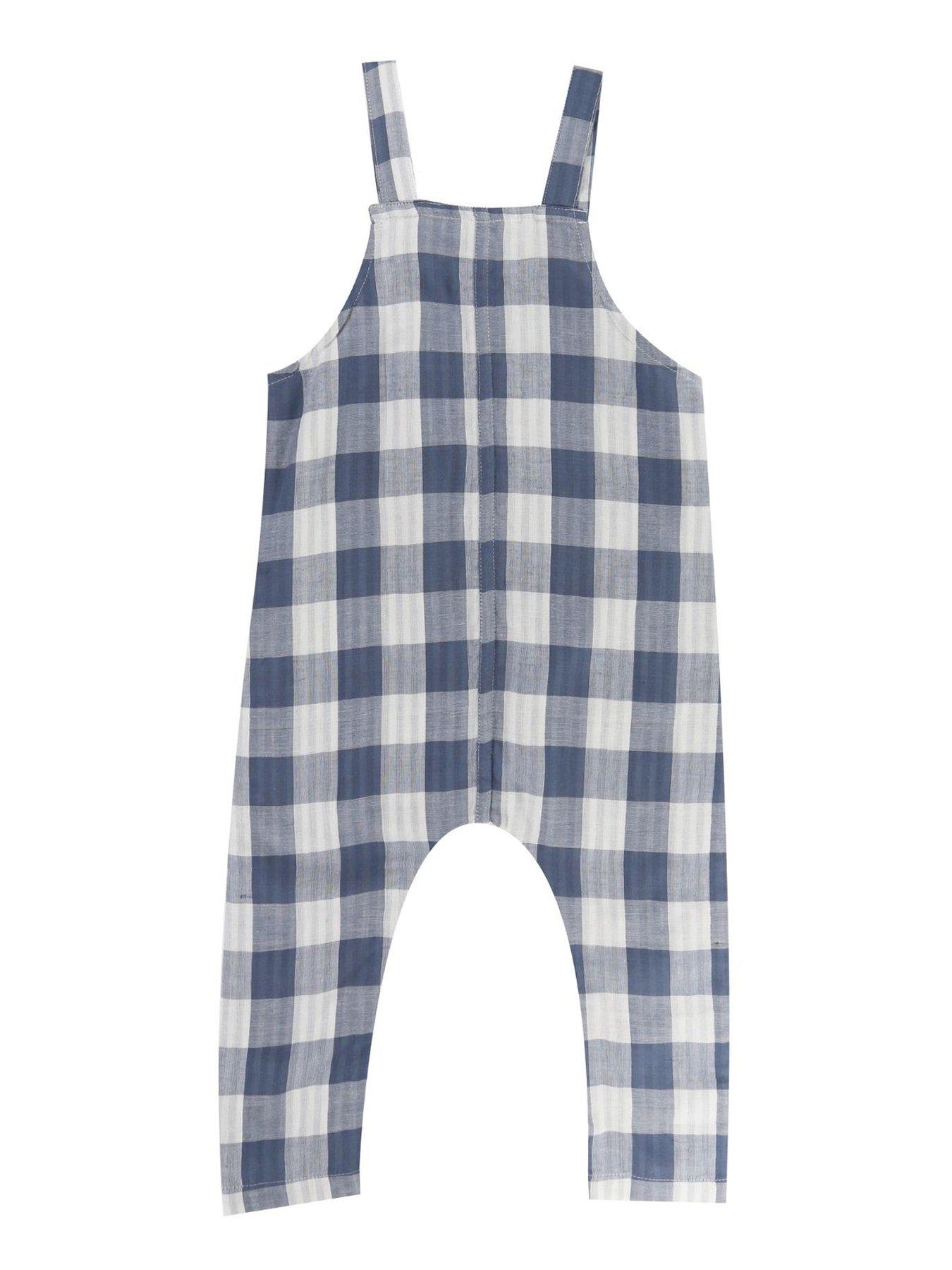 Image 2 of 5 of Turtledove London Kids Marine Check Easy Fit Reversible Dungarees - Blue