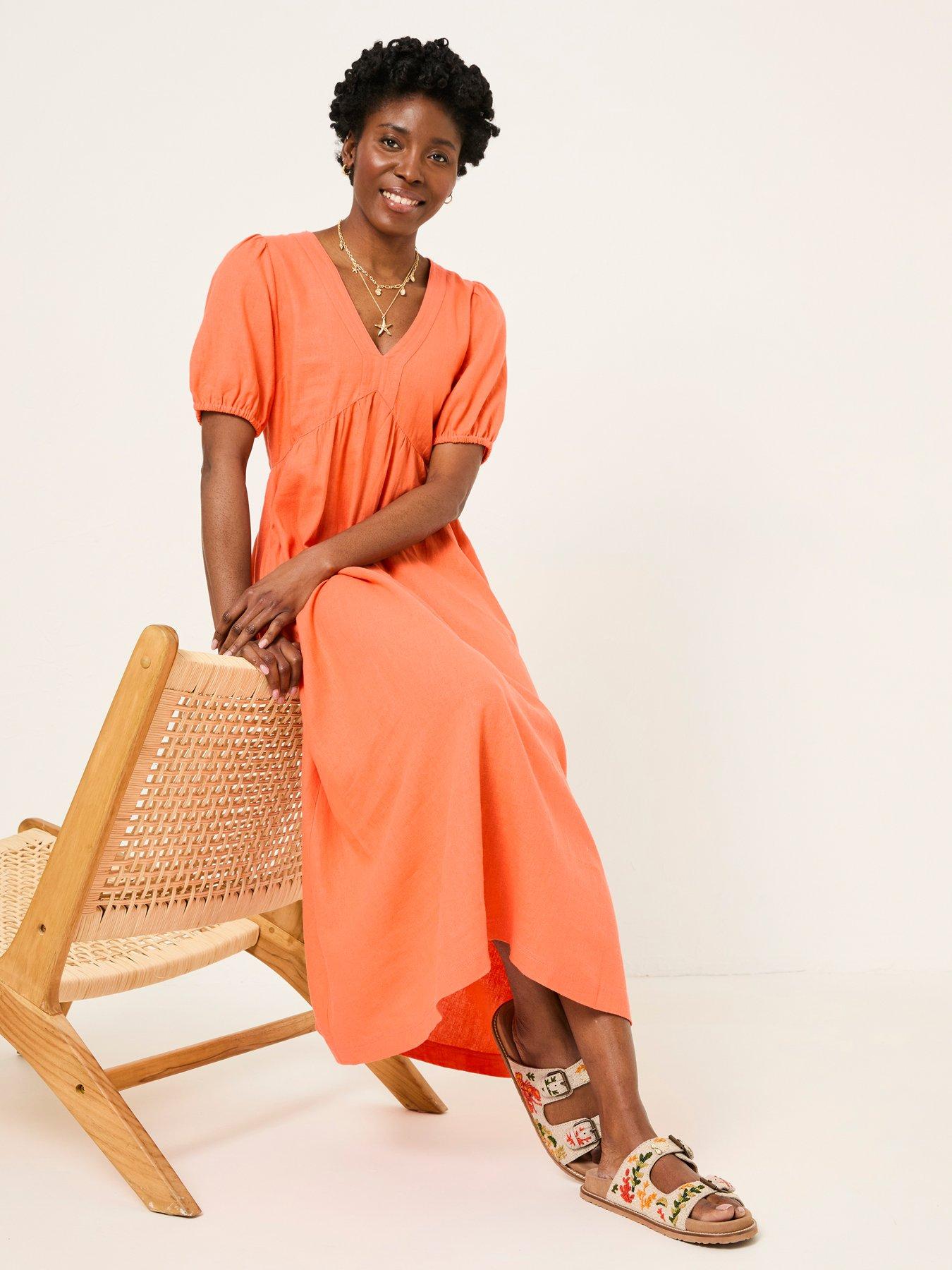 undefined Remi Midi Linen Dress - Orange