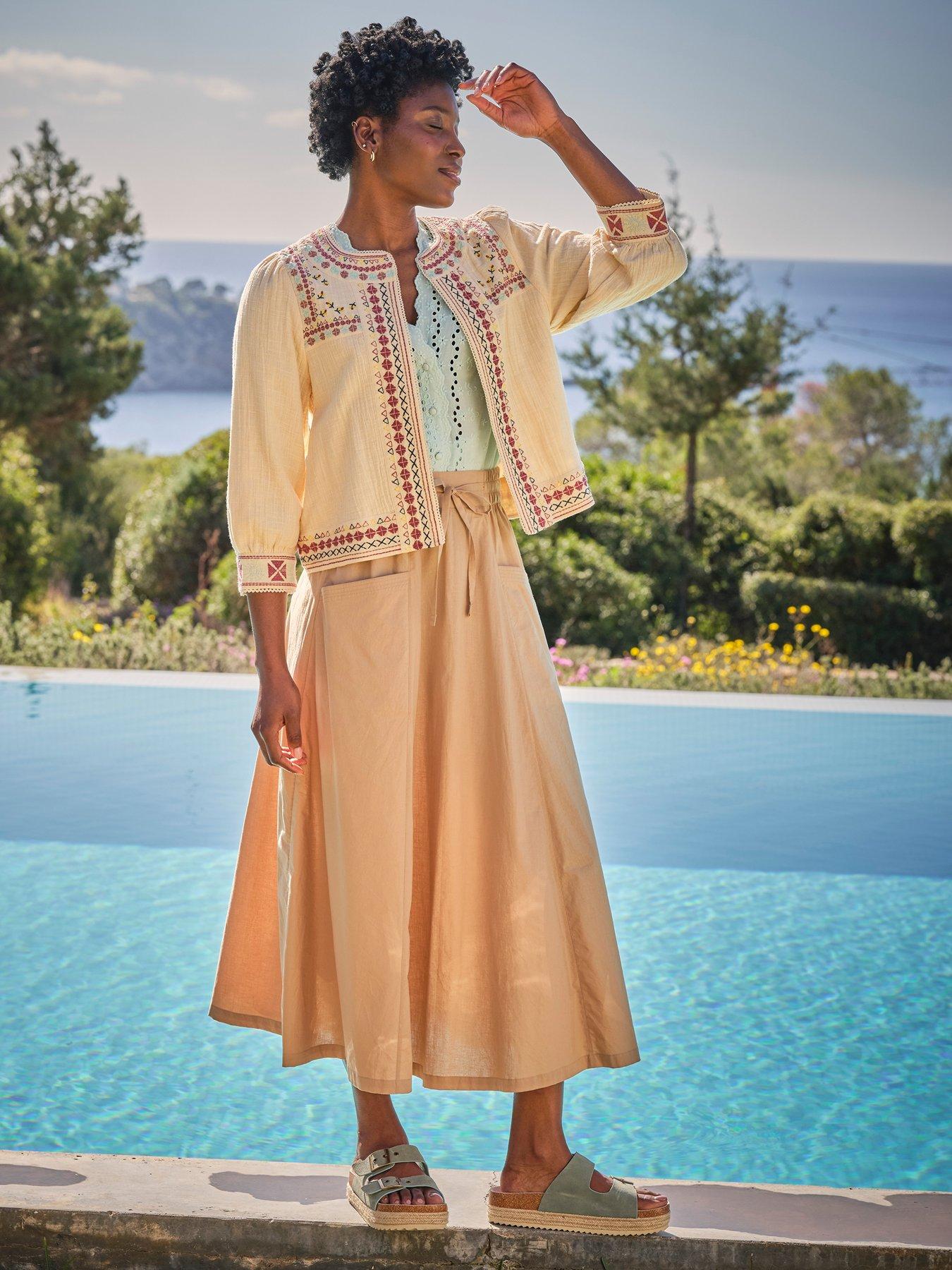 Image 1 of 6 of FatFace Zoe Embroidered Jacket - White