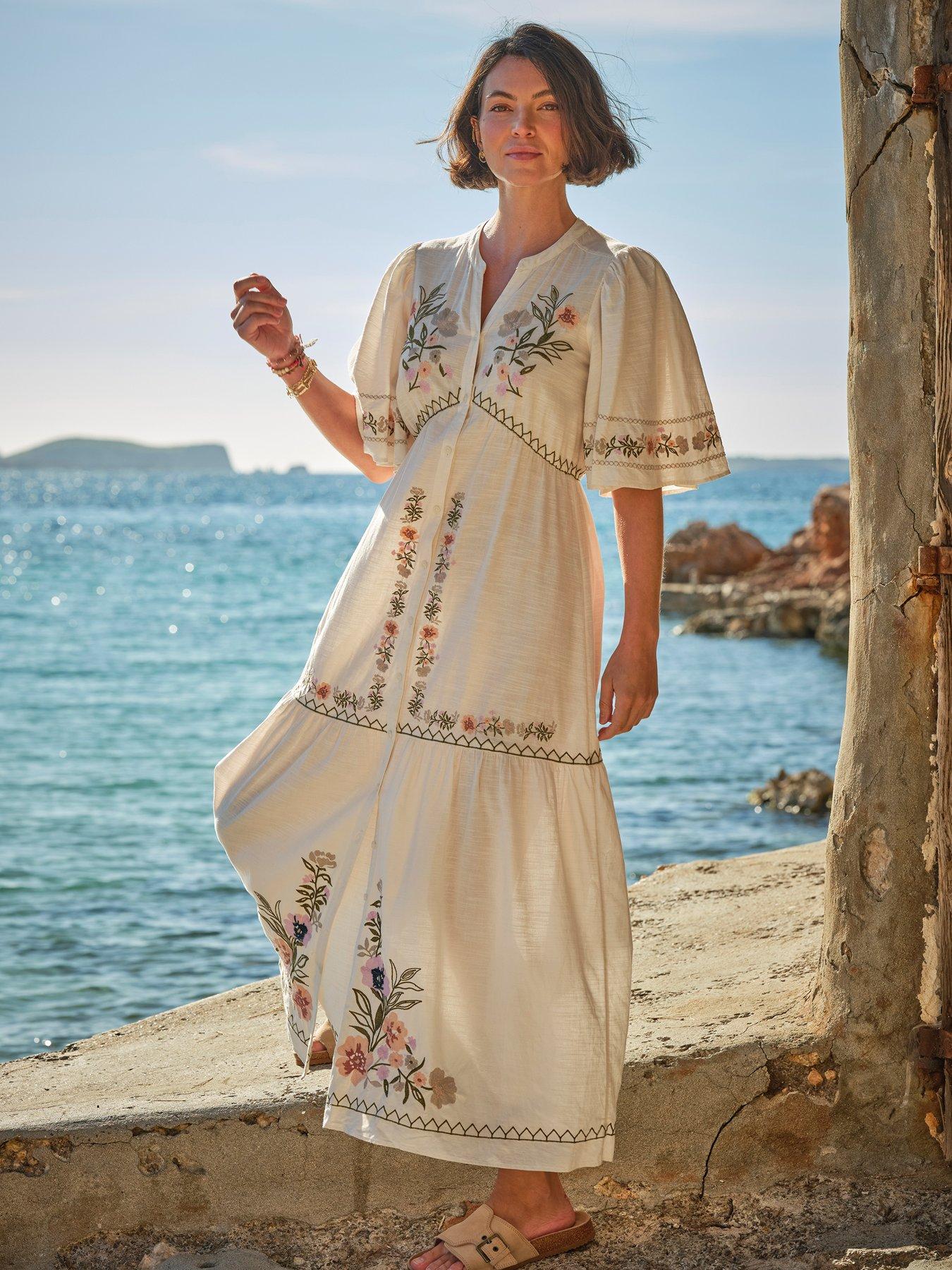 FatFace Paige Embroidered Dress - White | Very