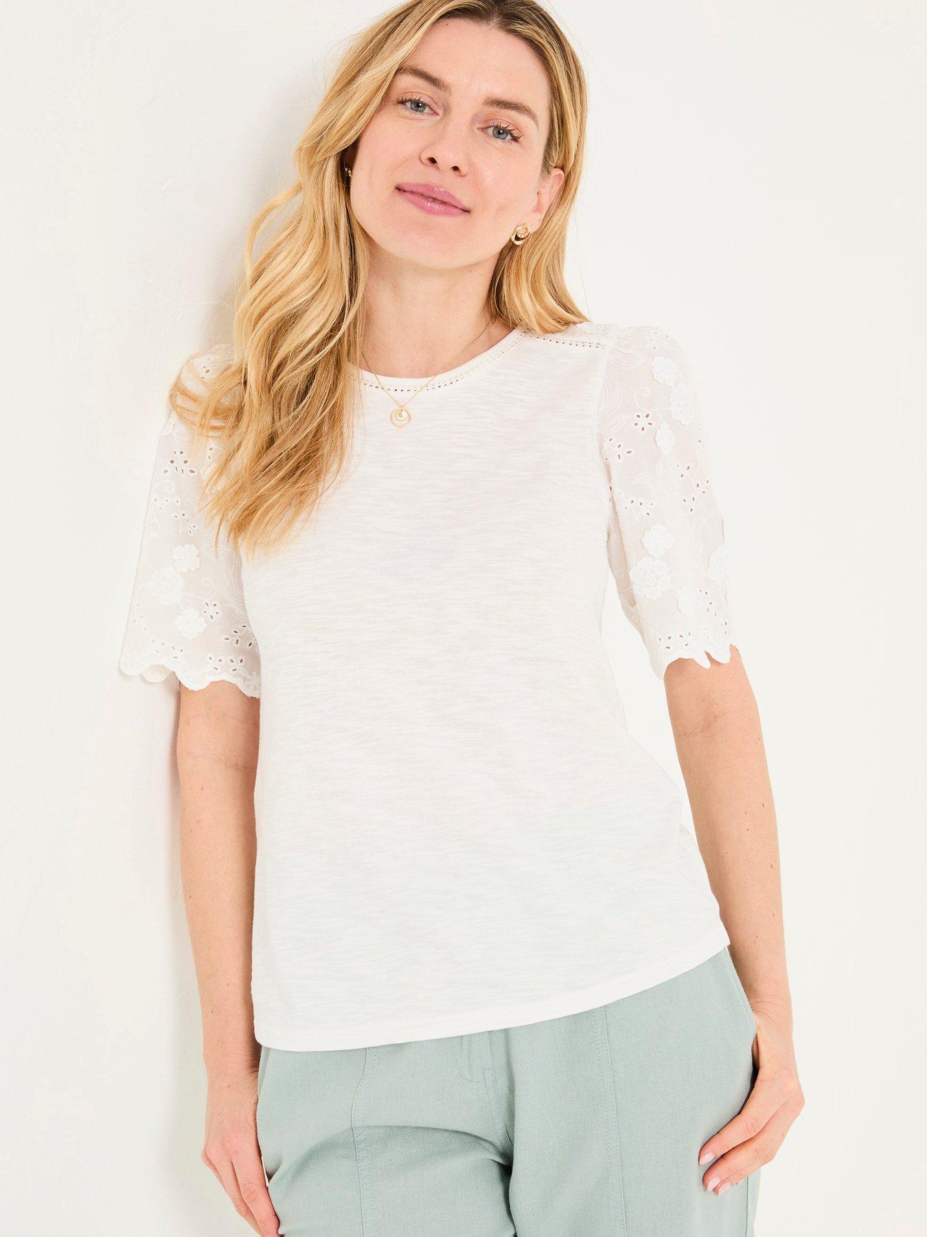 FatFace Pretty Broderie Top - White