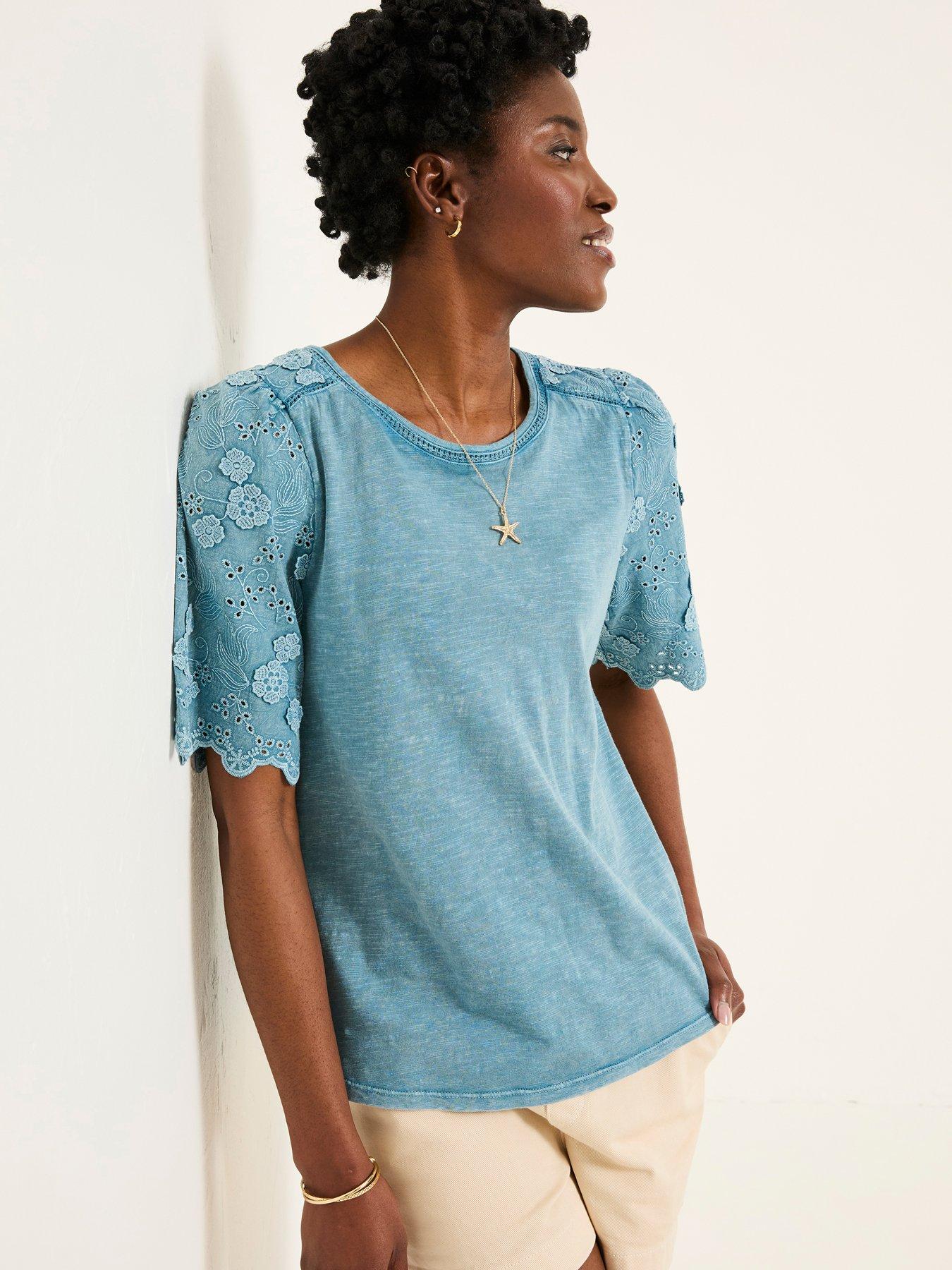 undefined Pretty Broderie Top - Blue