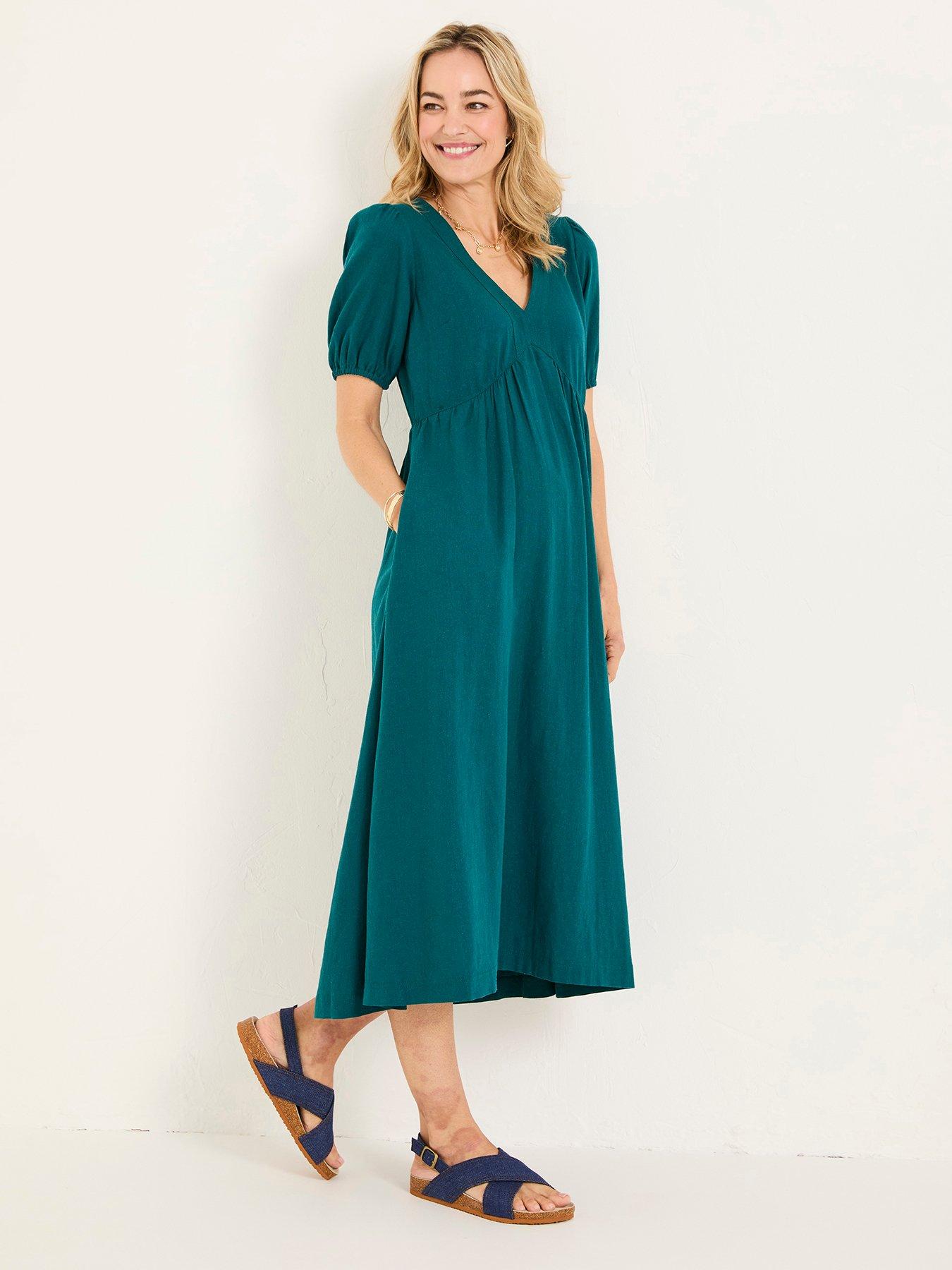 FatFace Remi Linen Midi Dress - Teal