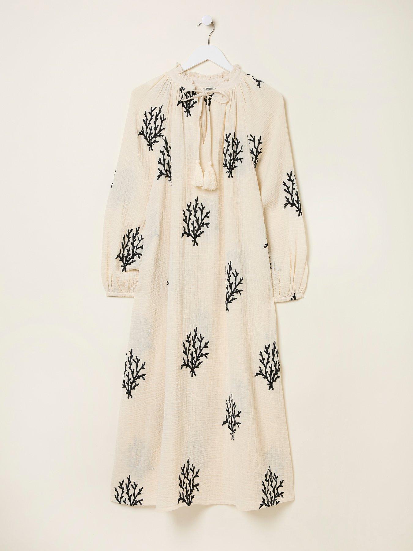 FatFace Coral Embroidered Kaftan Dress - White