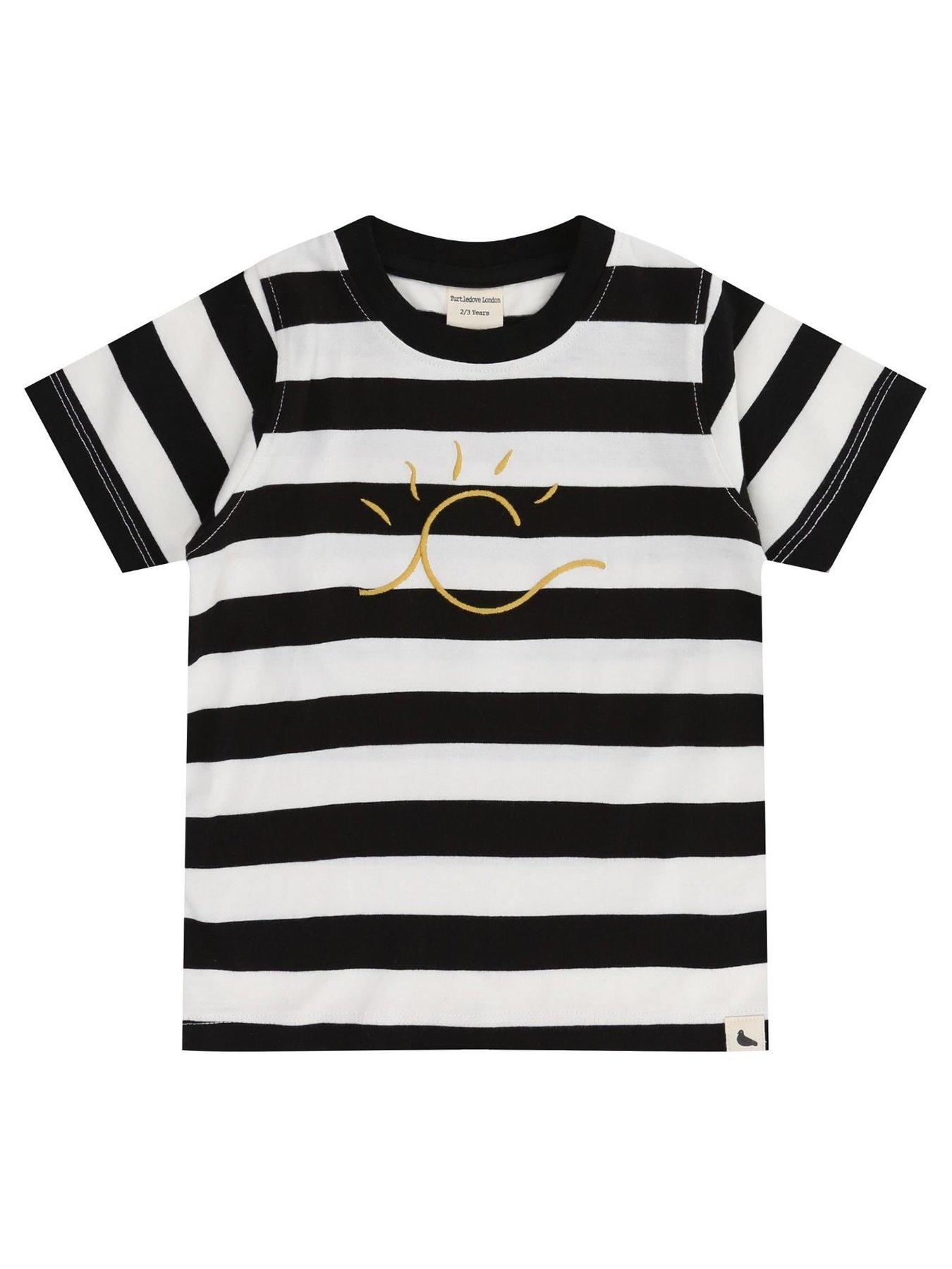 Turtledove London Kids Wide Stripe Sun Embroidery T-Shirt - Mono