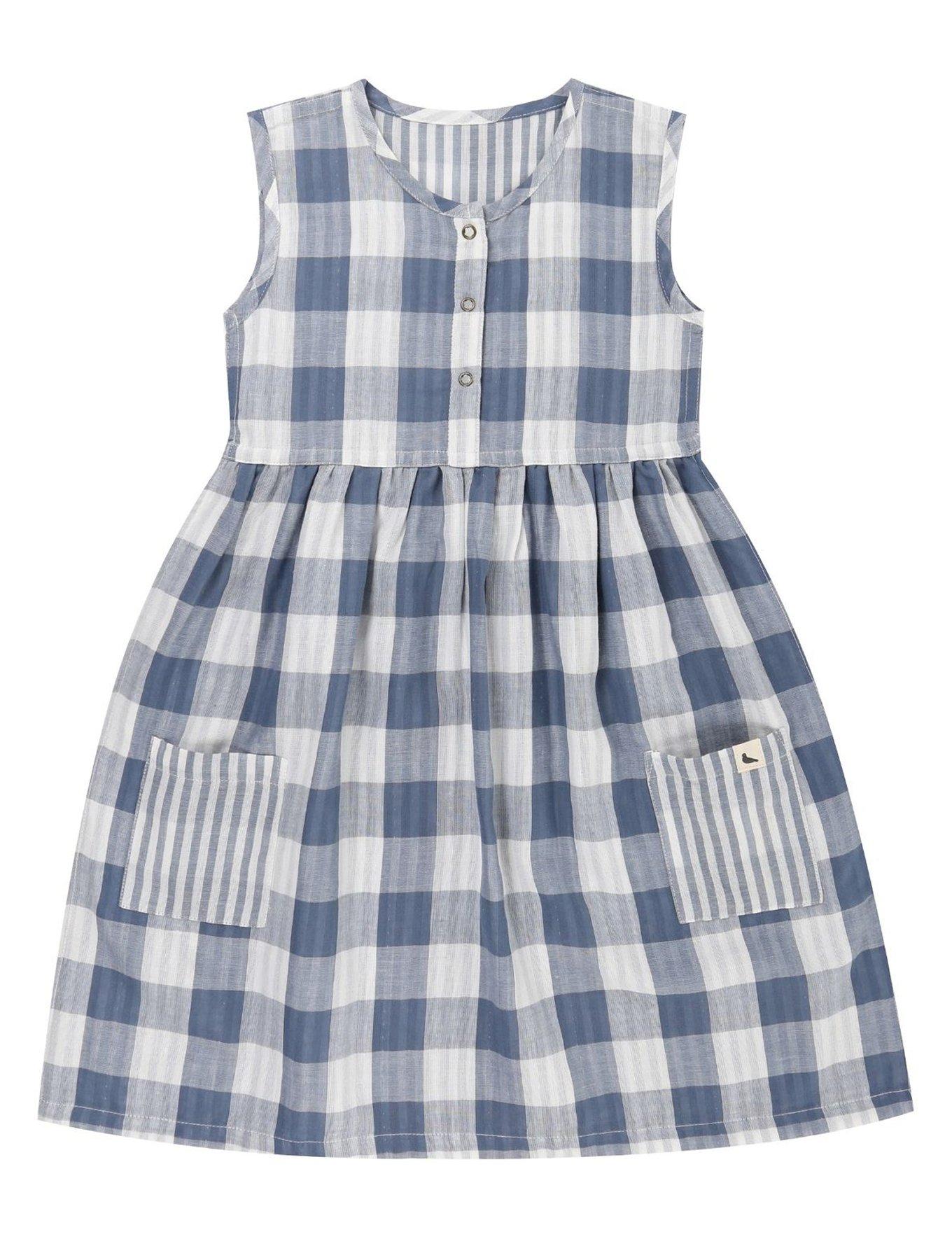 undefined Girls Marine Check Reversible Dress - Blue