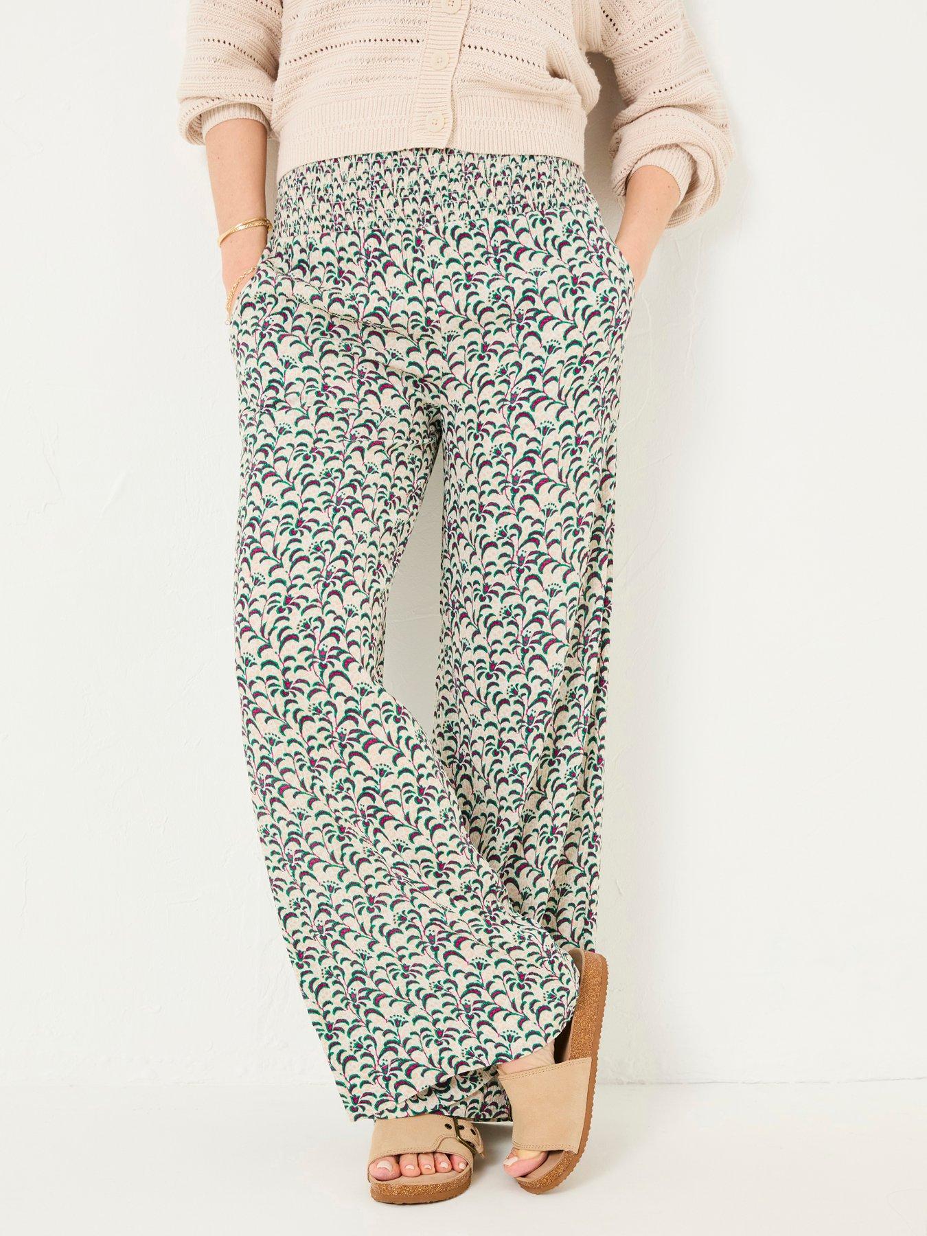 Image 1 of 5 of FatFace Shirred Vine Palazzo Trousers - Multi