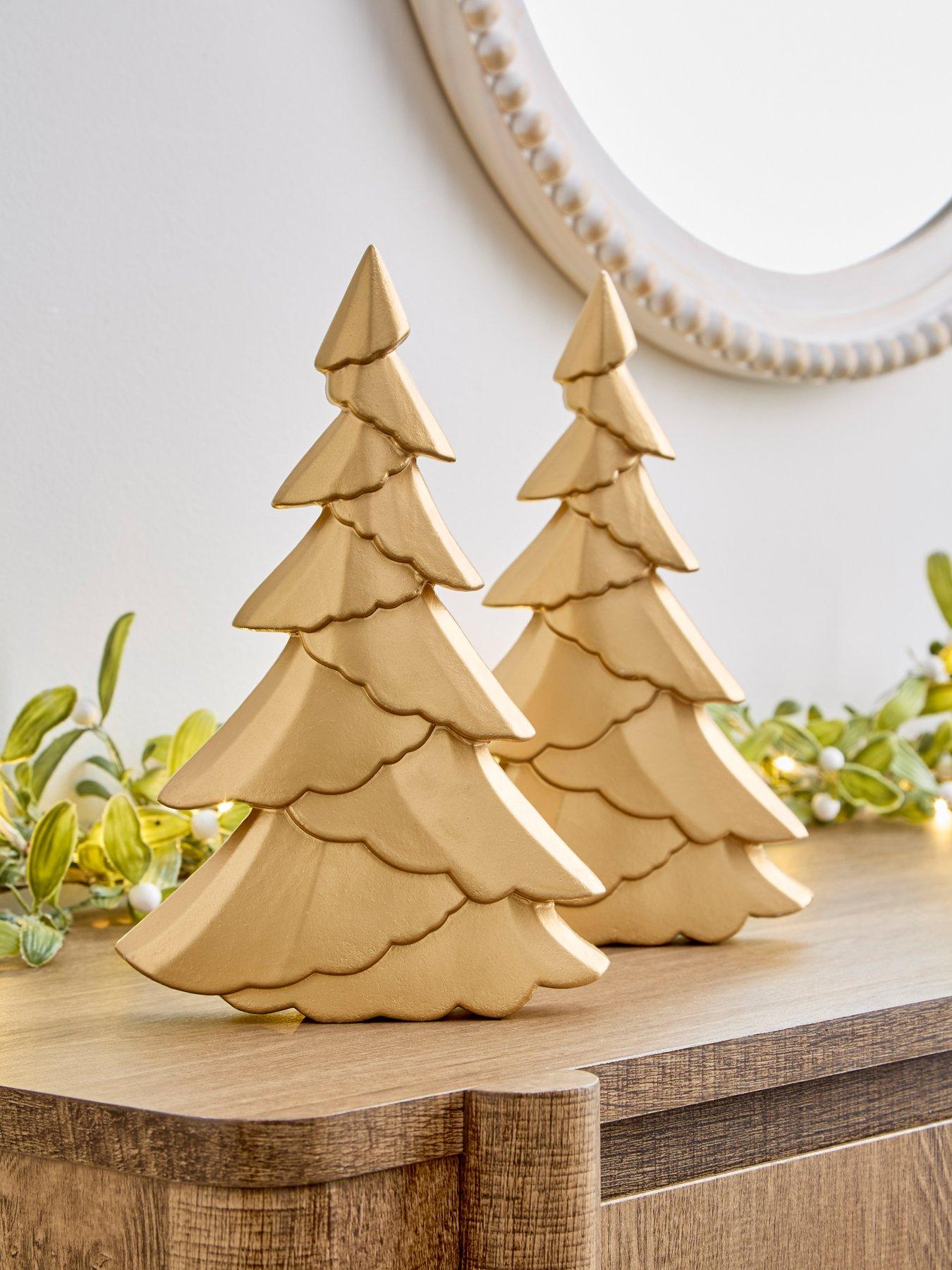 Very Home Set of 2 Wooden Christmas Tree Tabletop Decorations