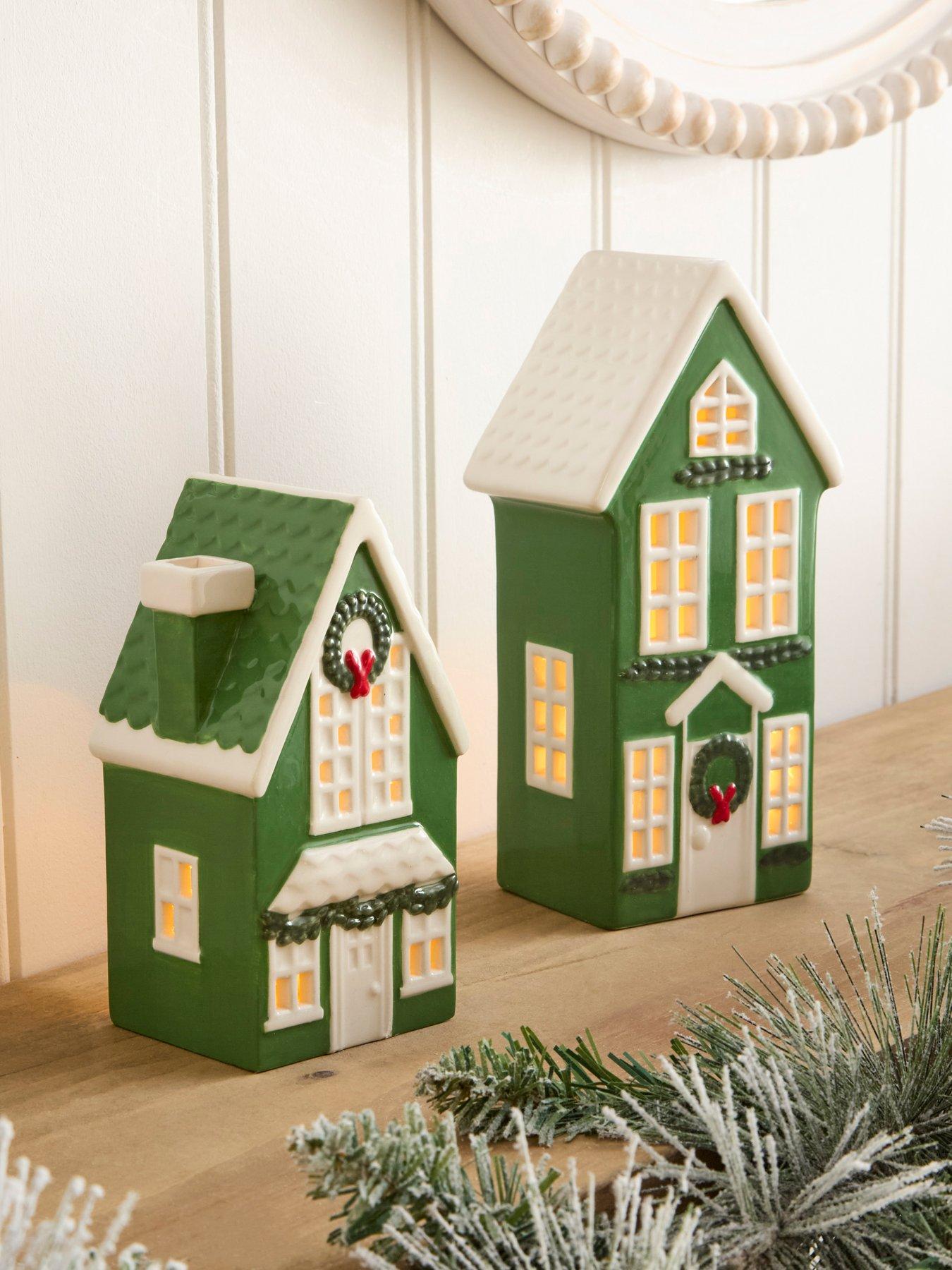 Very Home Set of 2 Ceramic House Tea Light Holder Christmas Decorations