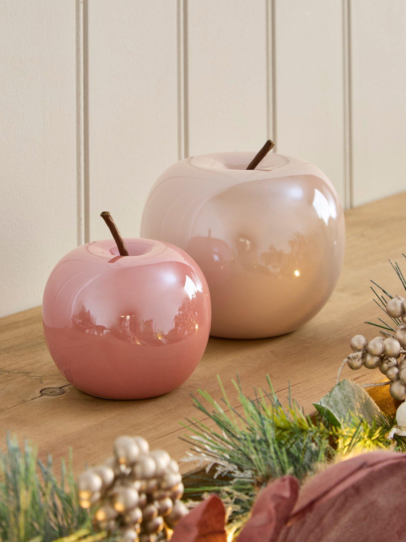 Very Home Set of 2 Ceramic Pink Apple Christmas Decorations