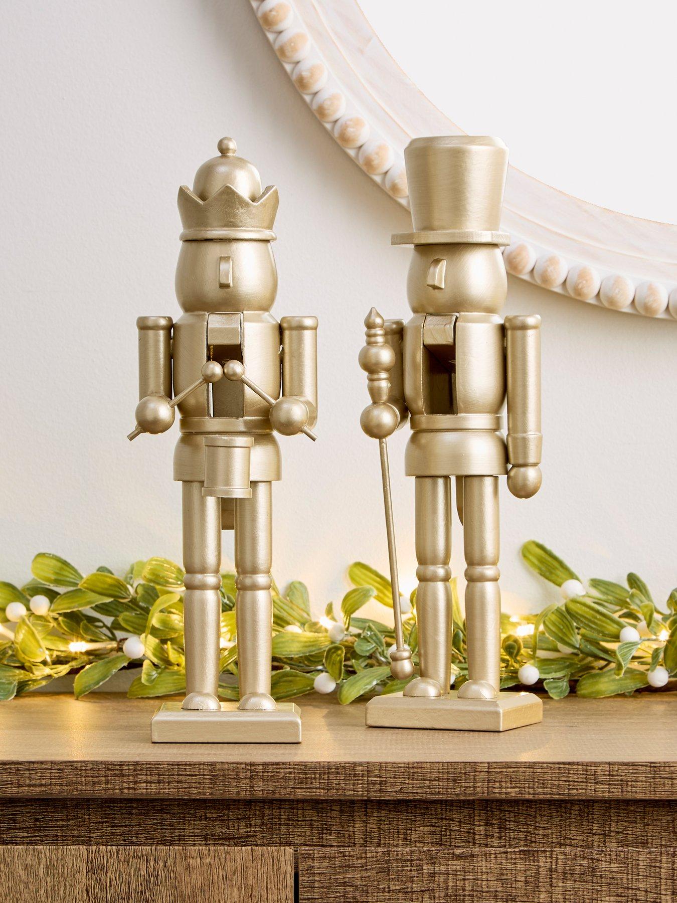Very Home Set of 2 Gold Nutcracker Christmas Decorations - 30 cm