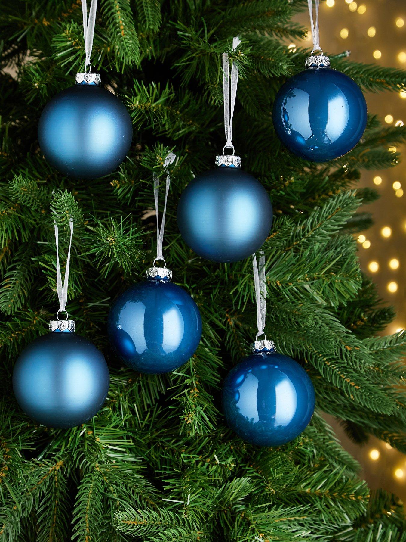 Very Home Set of 12 Blue Glass Christmas Tree Baubles