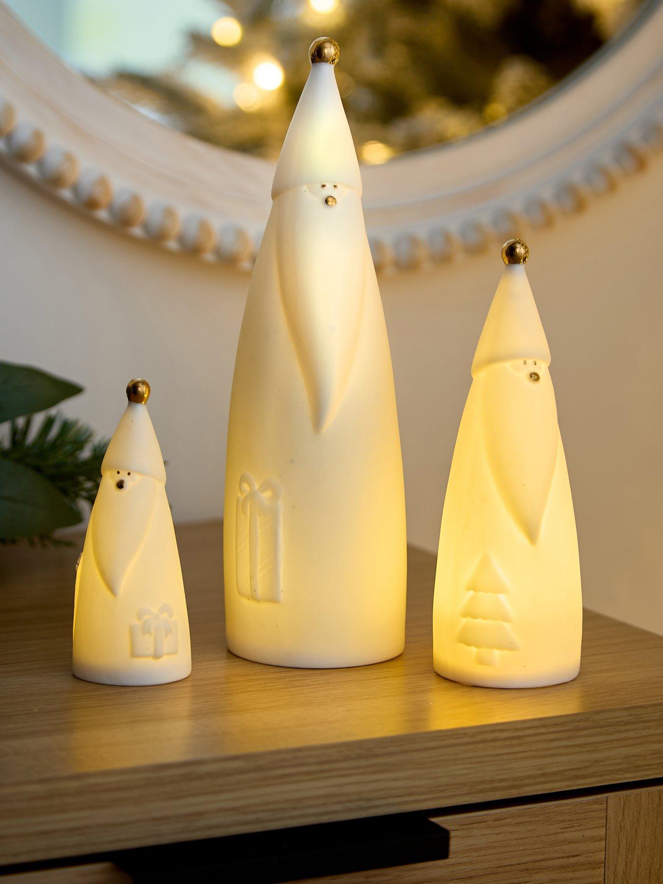Very Home Set of 3 Ceramic Light Up Santa Christmas Decorations