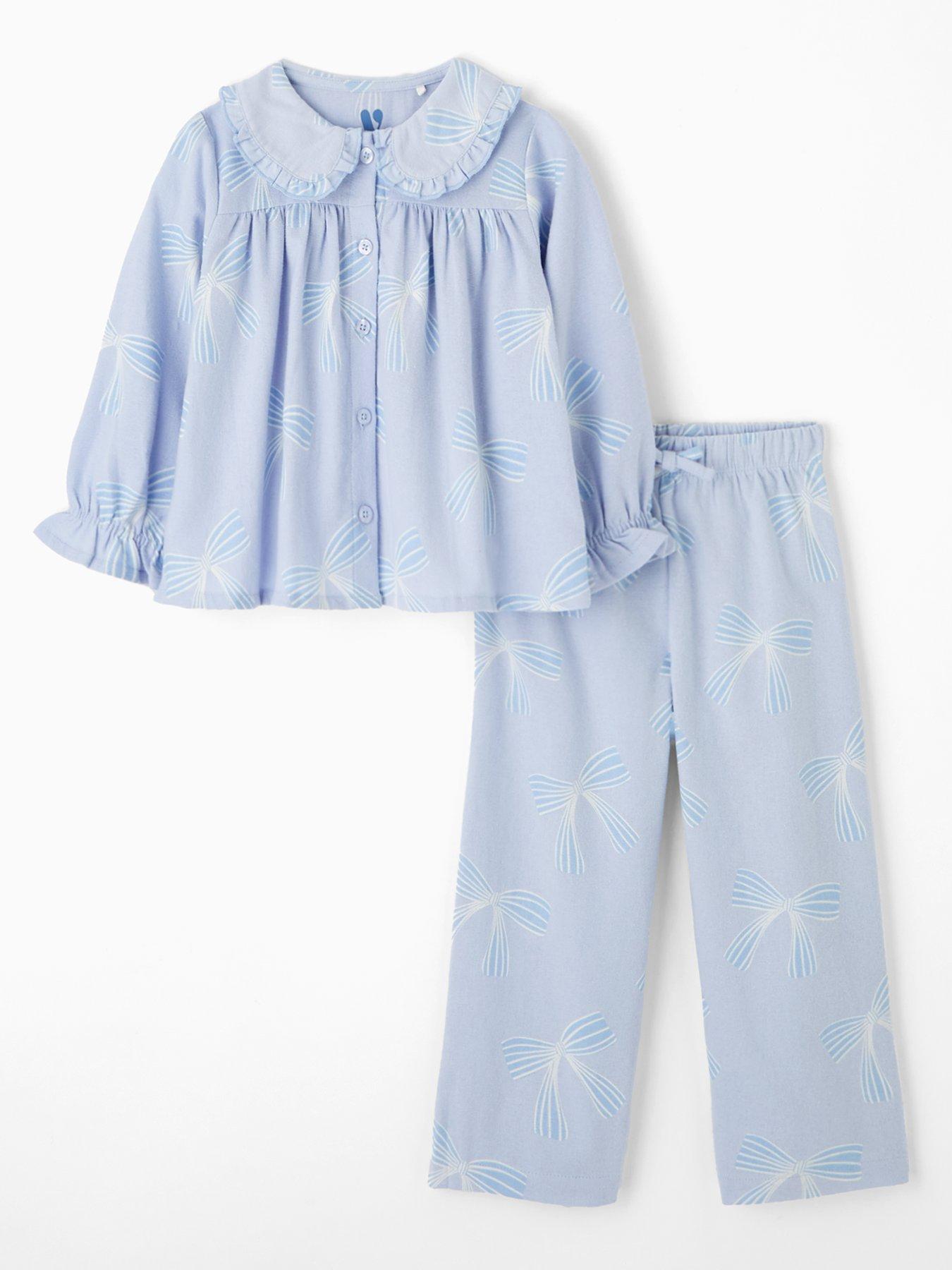 The Very Collection Girls Bow Print Collar Revere Pyjama Set