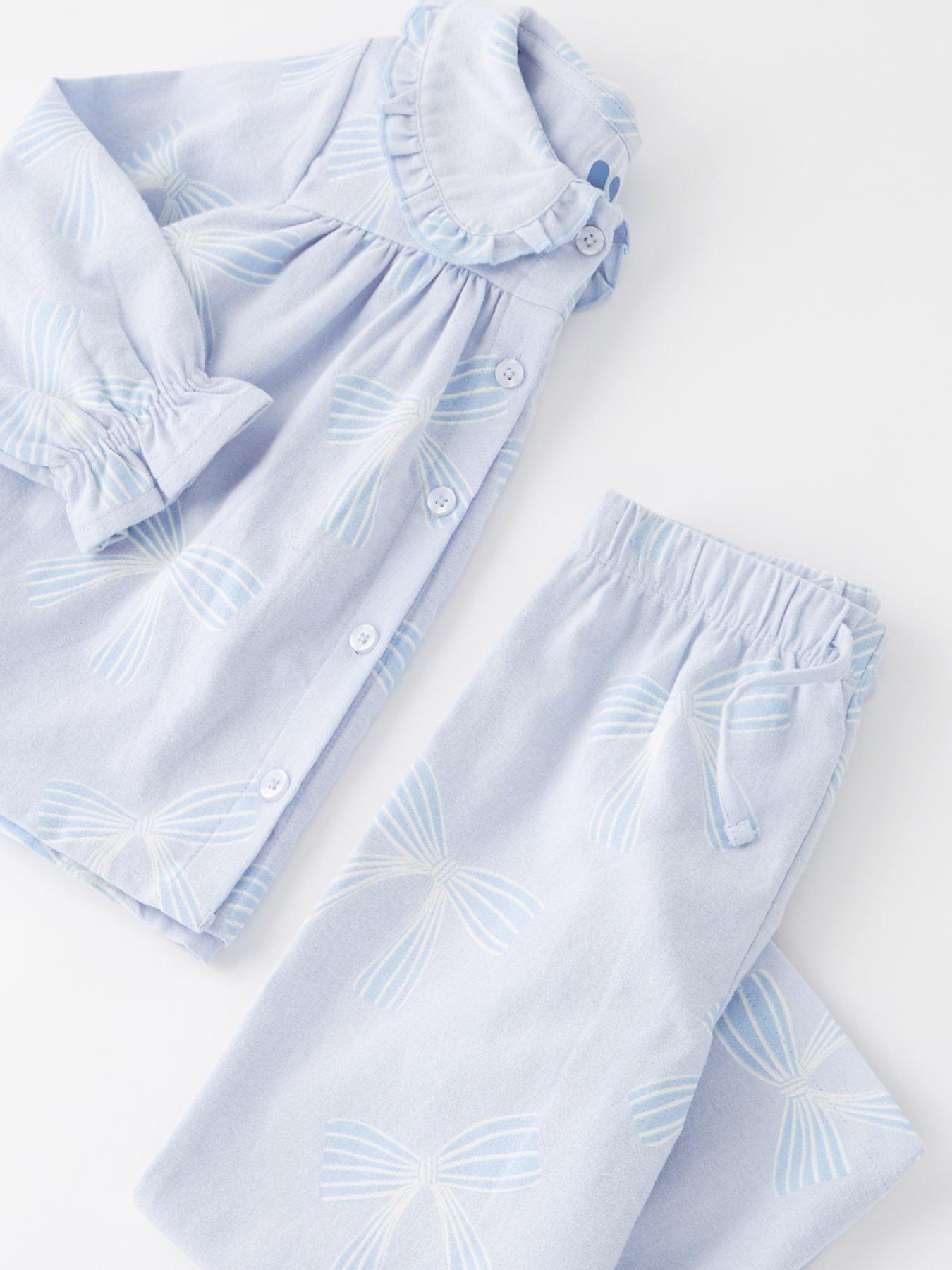 Image 4 of 4 of Mini V by Very Girls Bow Print Collar Revere Pyjama Set