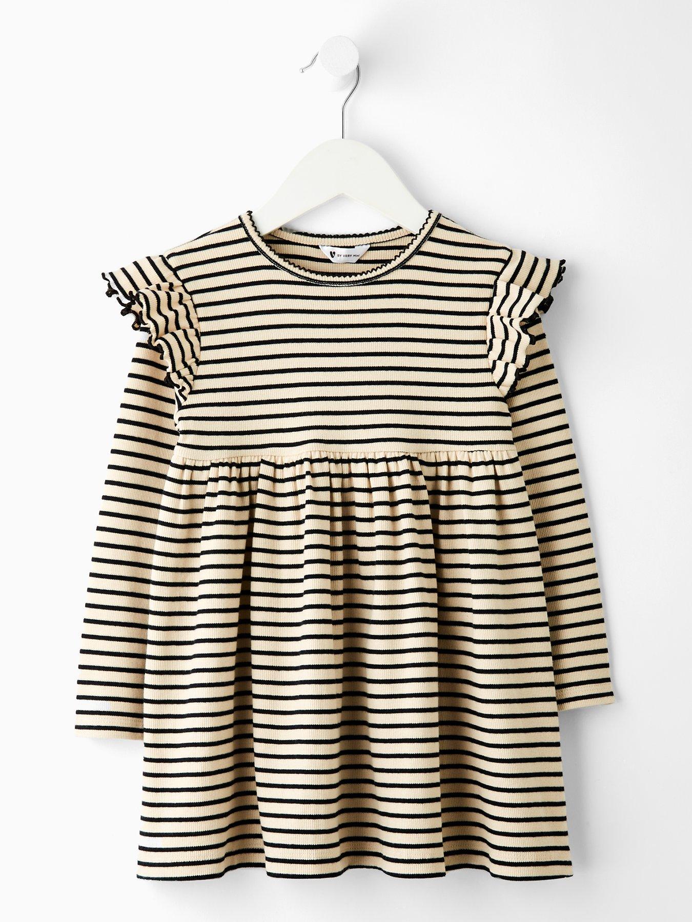 undefined Girls Rib Frill Shoulder Detail Dress - Print