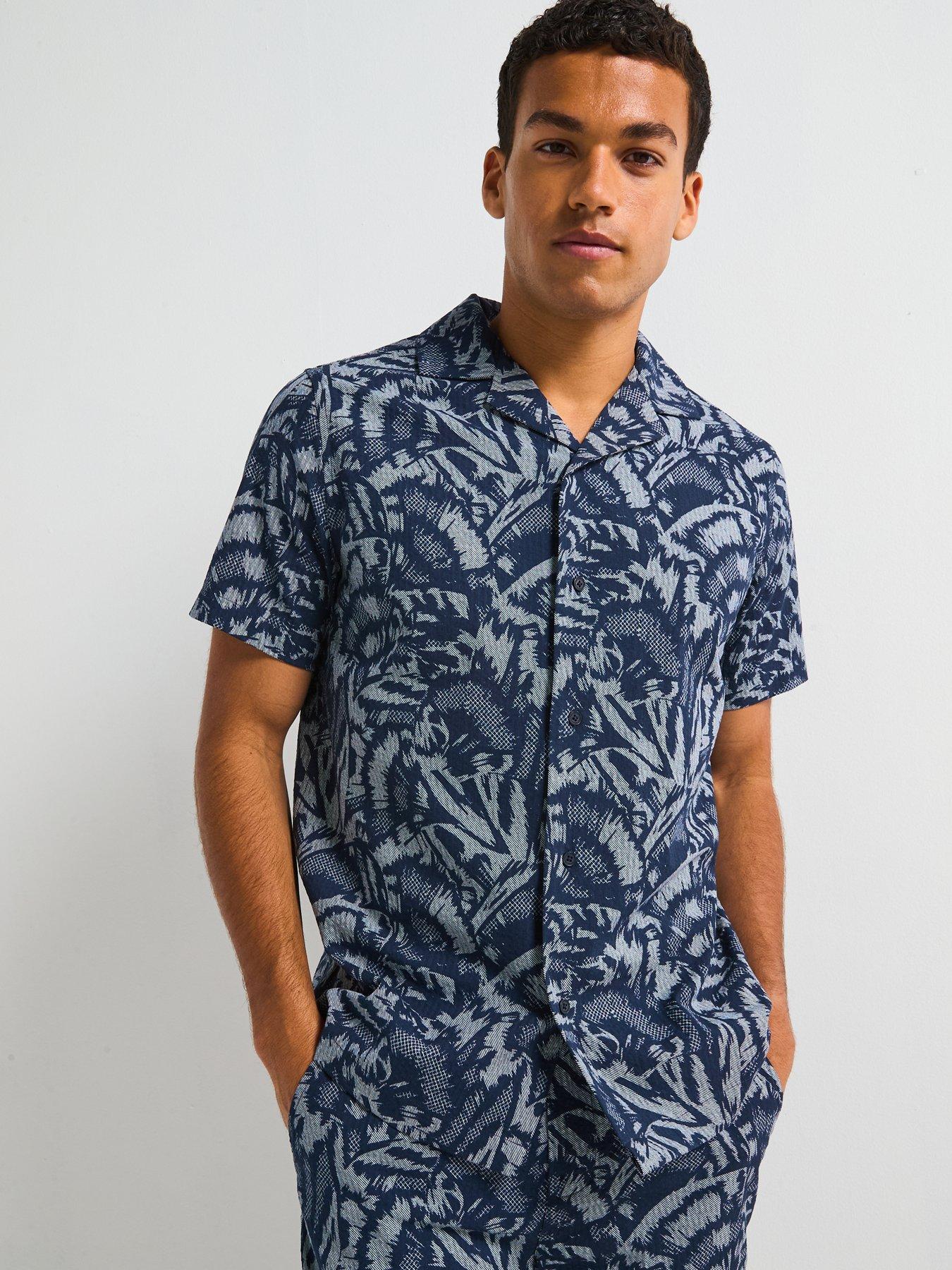 undefined Kew All Over Print Seersucker Shirt - Navy