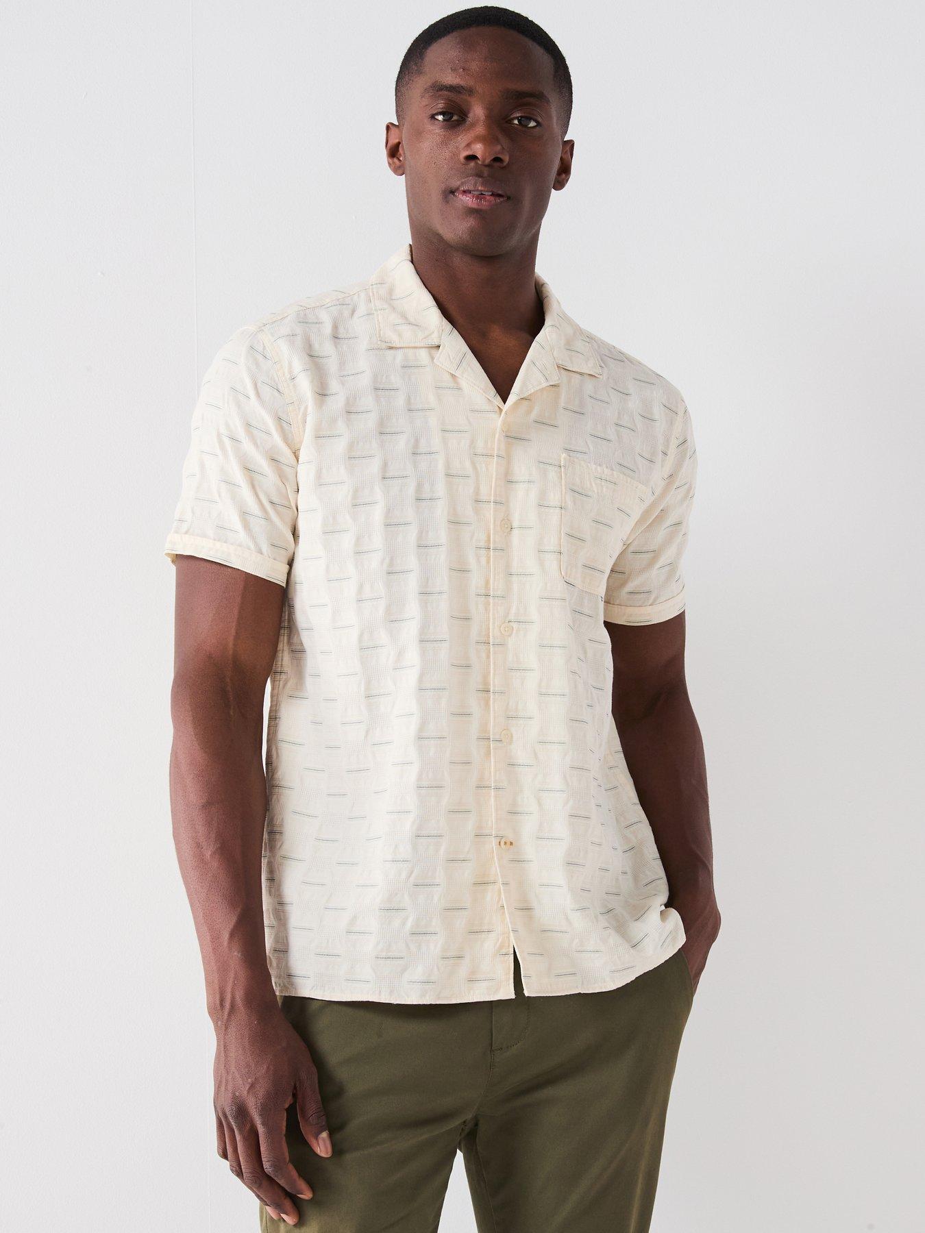 undefined Saunton Short Sleeve Jacquard Shirt - White