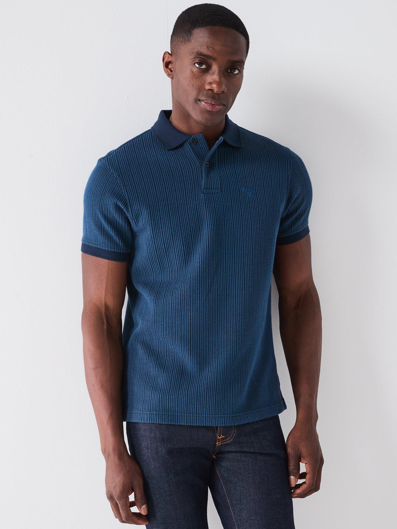 undefined Harworth Tailored Fit Jacquard Polo Shirt - Navy
