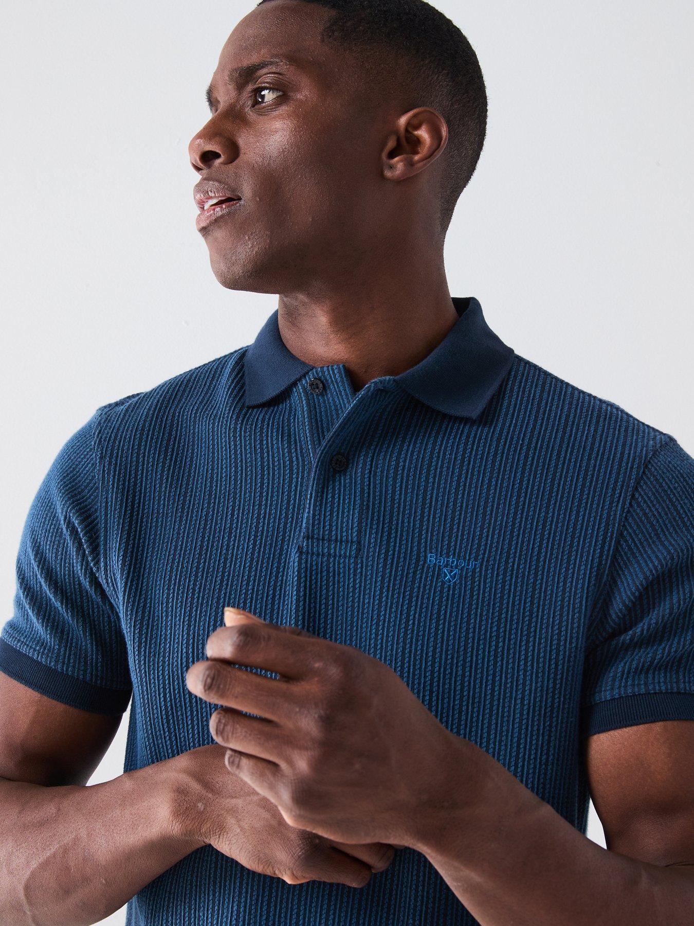 Image 5 of 5 of Barbour Harworth Tailored Fit Jacquard Polo Shirt - Navy
