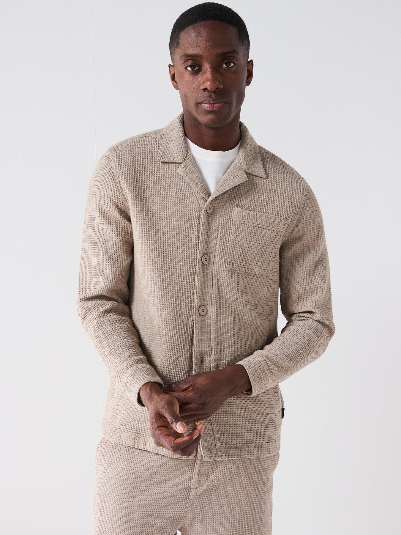 undefined Sandwood Waffle Revere Collar Overshirt - Beige