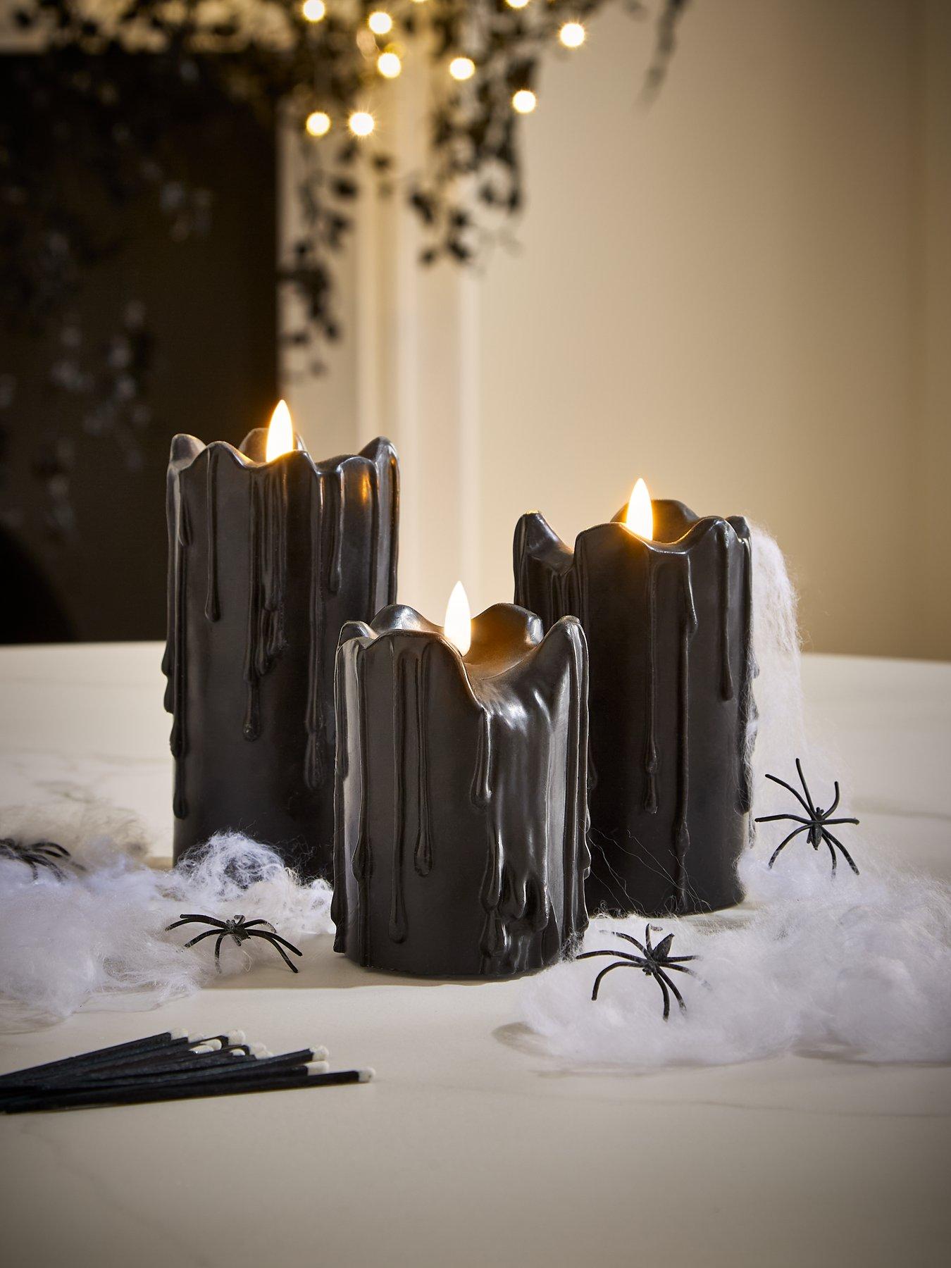 Festive Set of 3 Black LED Halloween Candles | Very