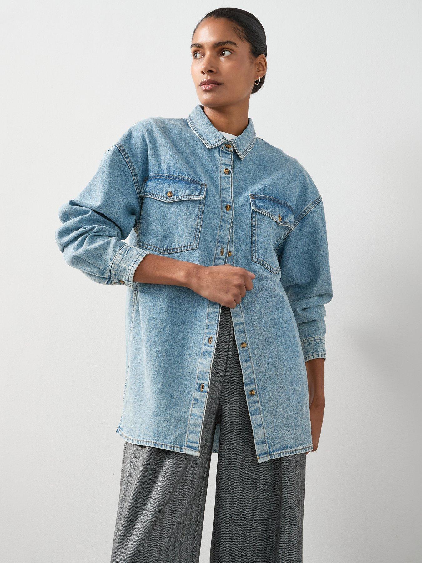 The Very Collection Longline Denim Shirt - Mid Wash