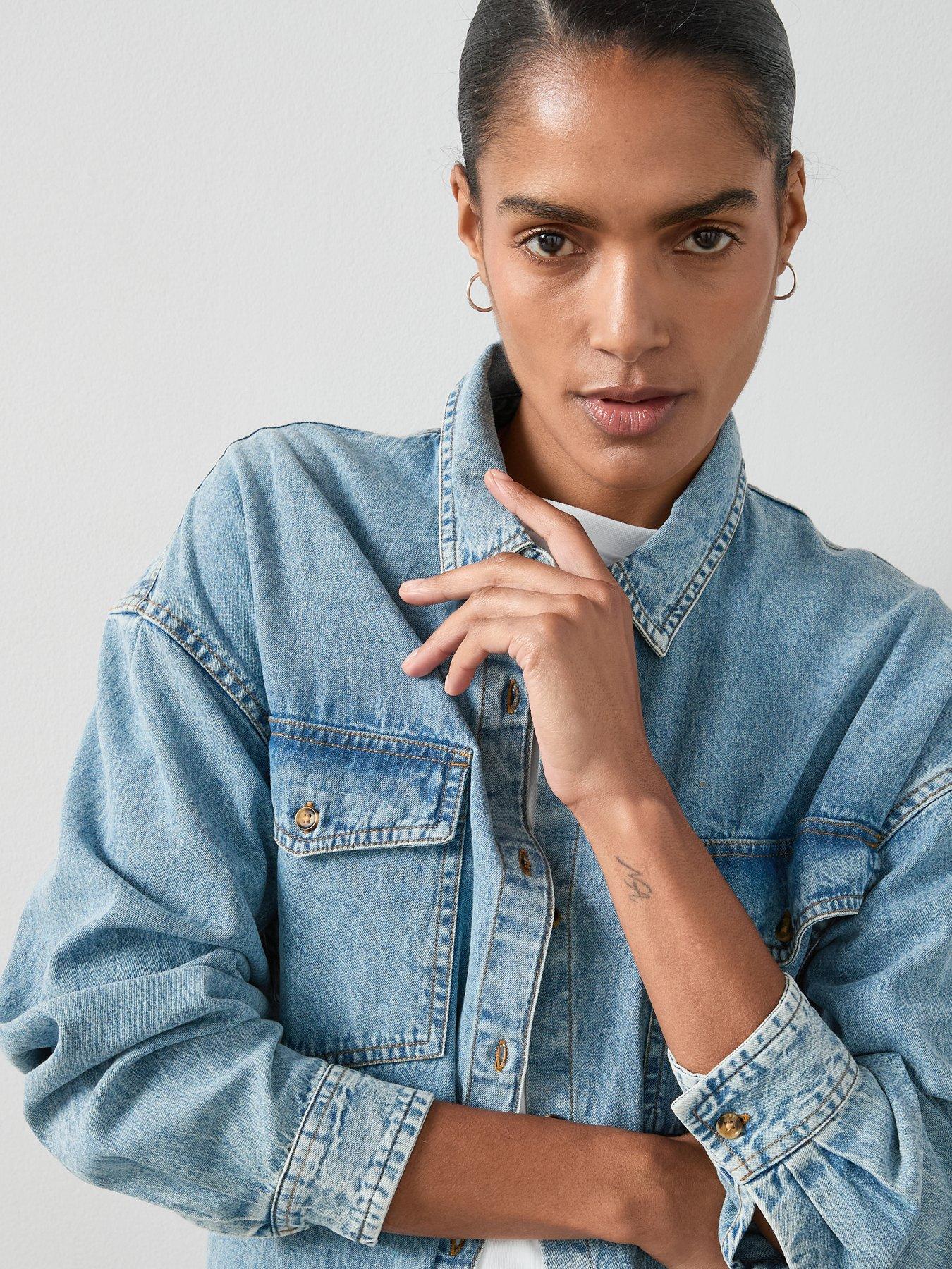 The Very Collection Longline Denim Shirt Mid Wash Very