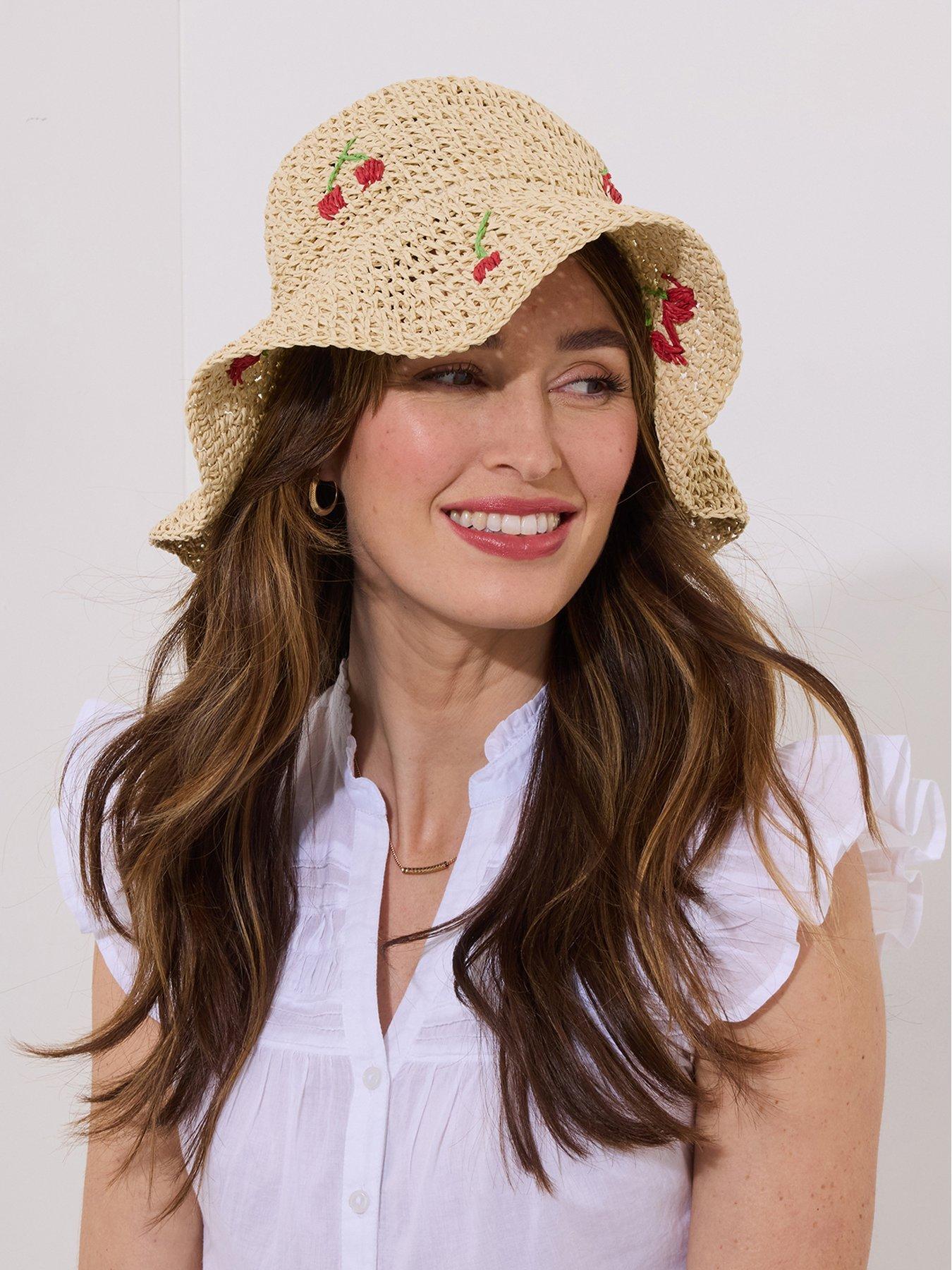 undefined Cherry Baby Summer Straw Cloche - Tan