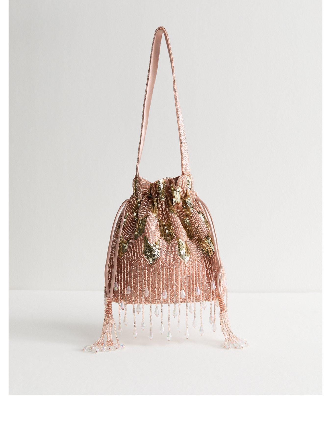 New Look Pink Sequinned And Beaded Satin Bag Gold Very