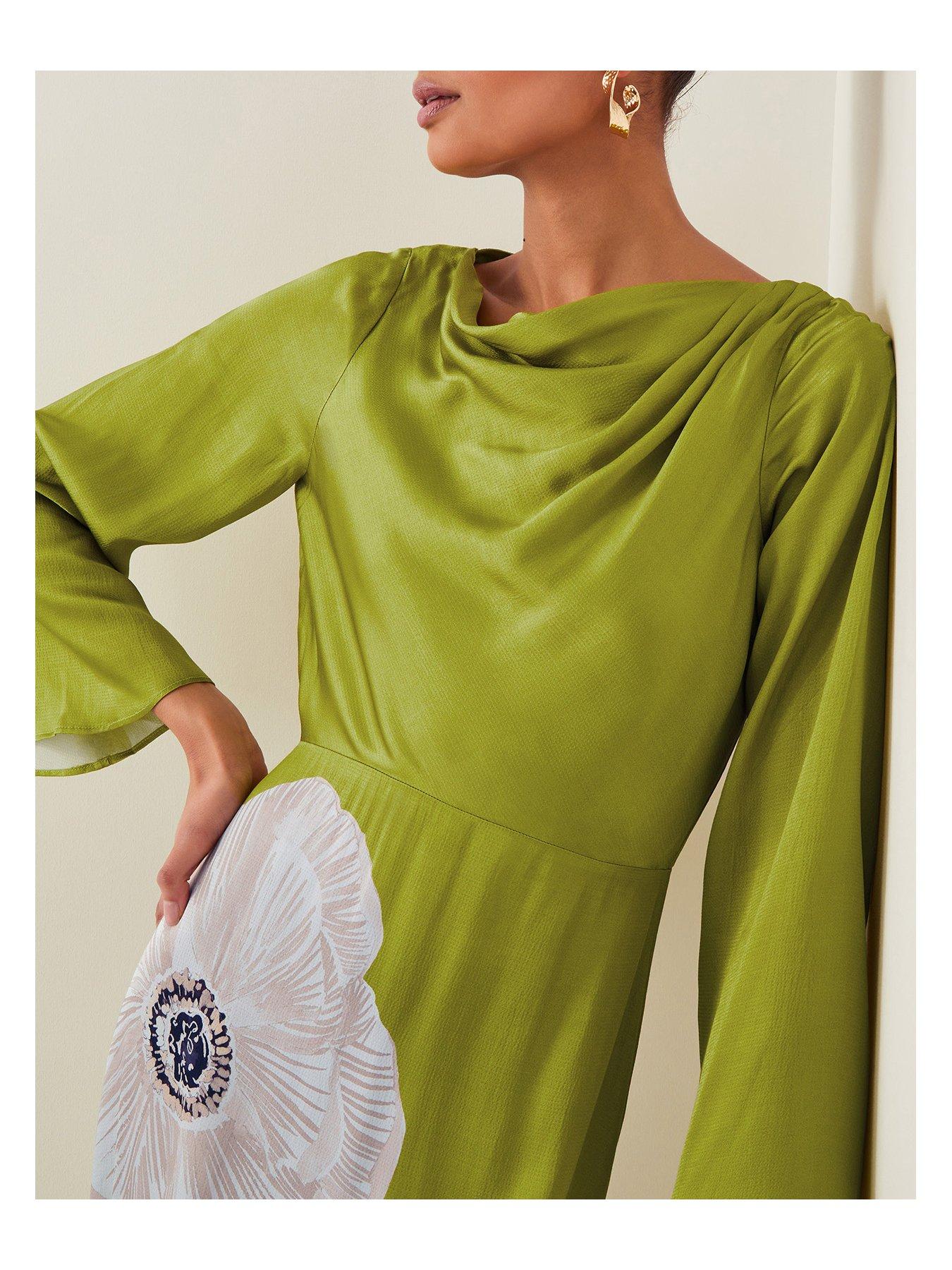 monsoon green silk dress Lagoon Blue Silk Organza Gown With Pleated Mousseline Train And Monsoo main image 0