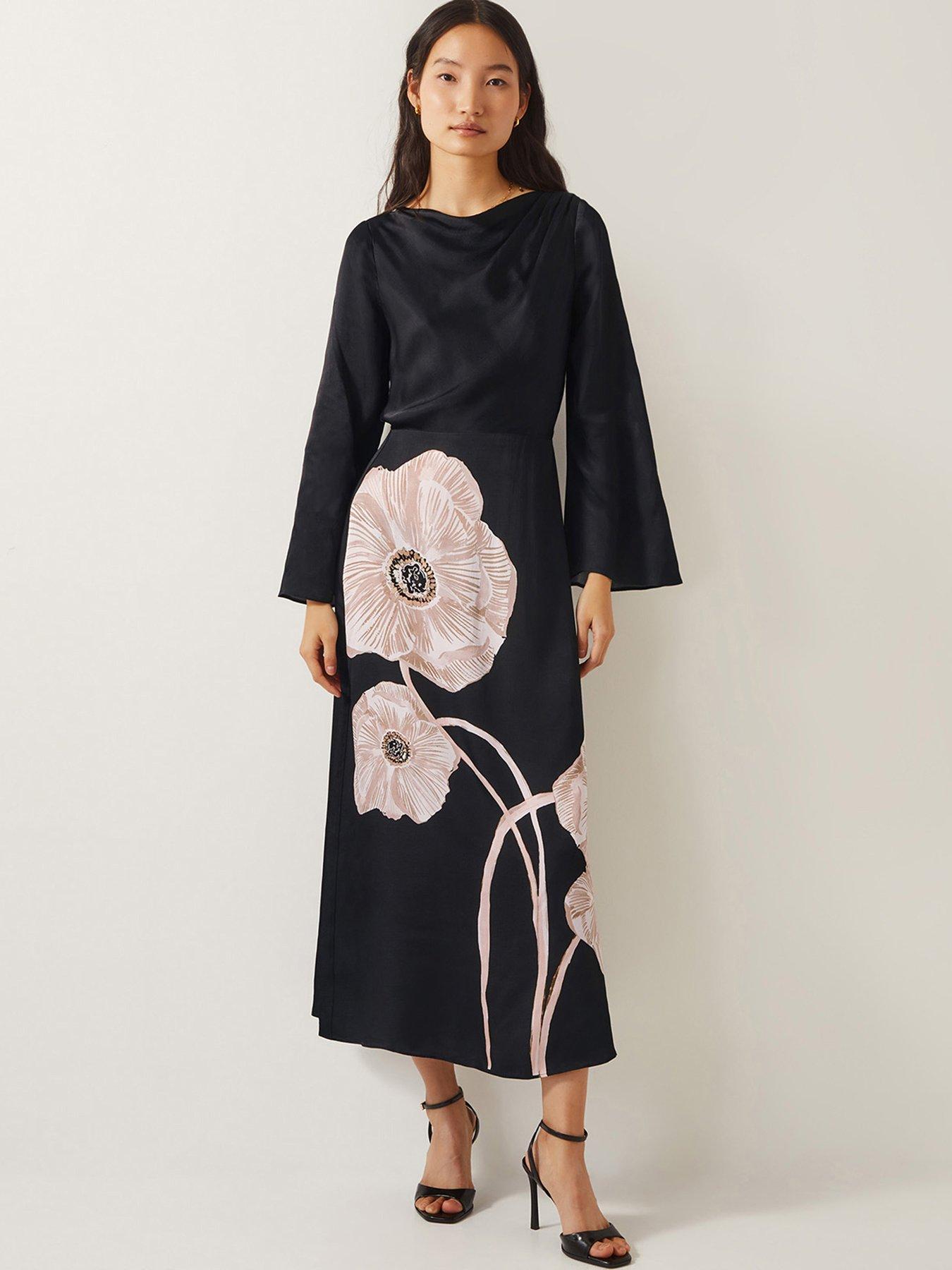 undefined Molly Floral Print Satin Dress - Black