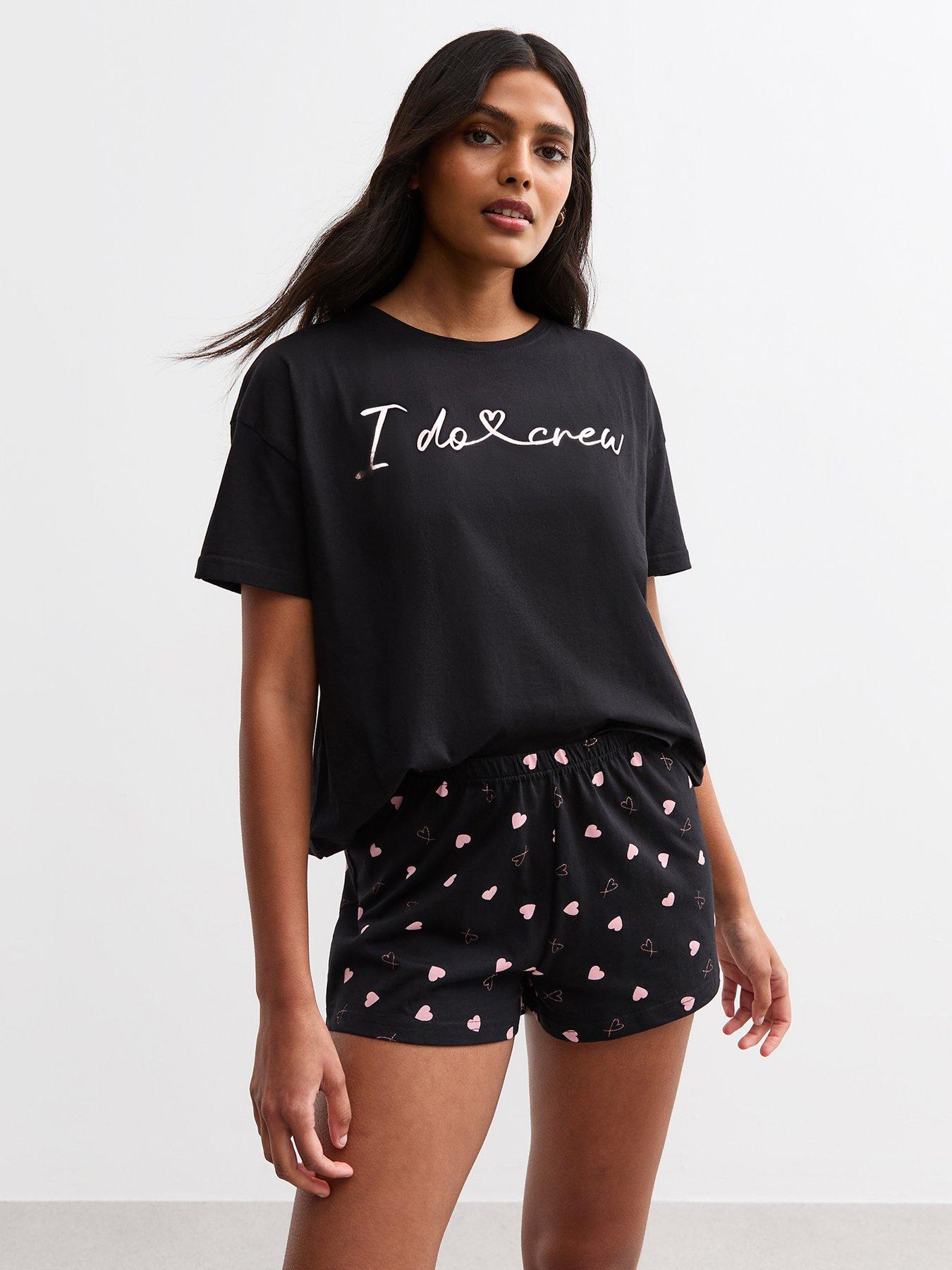 undefined I Do Crew Slogan Print Pyjama Set - Black