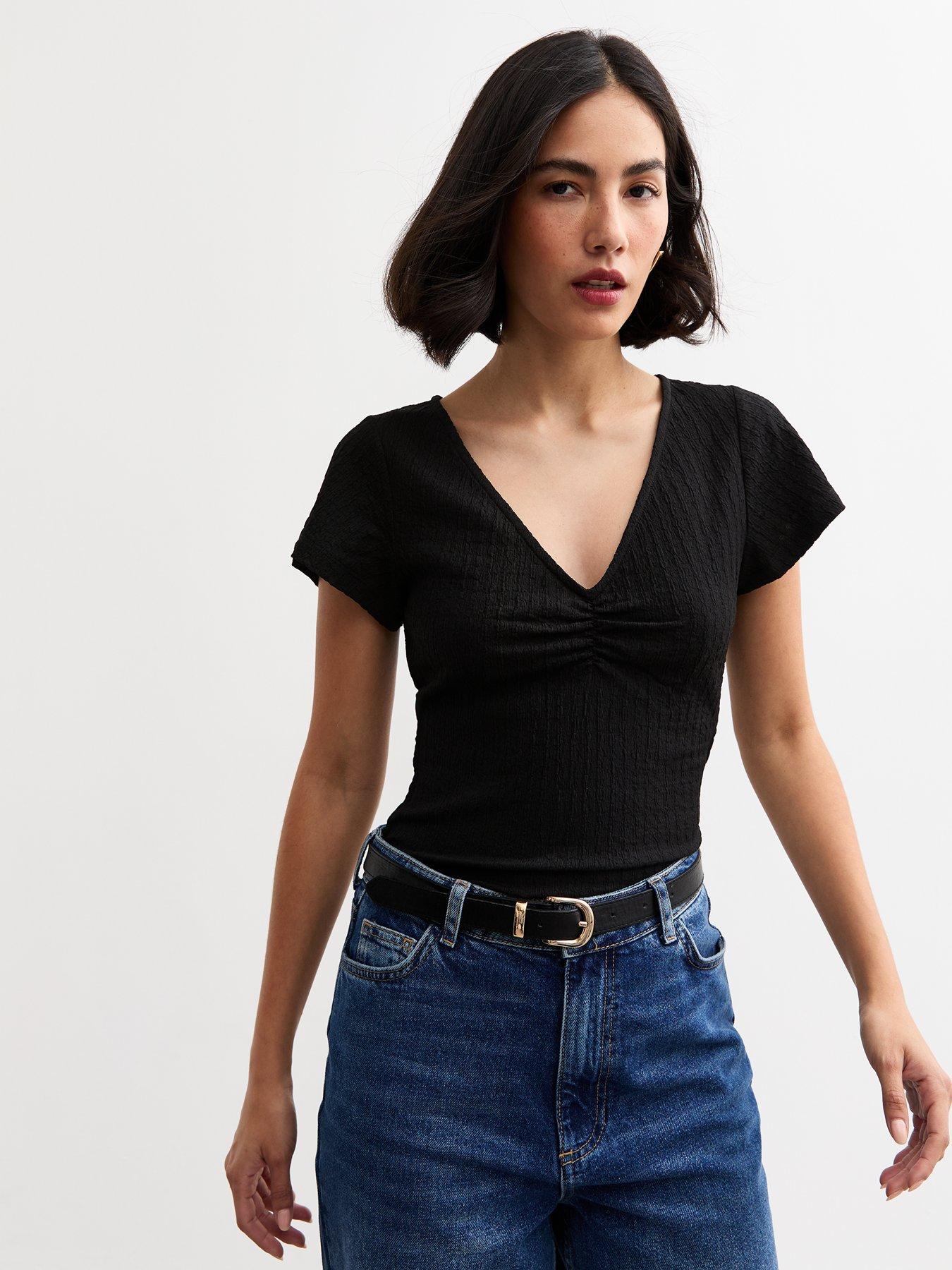 undefined Ruched Crinkled Top - Black
