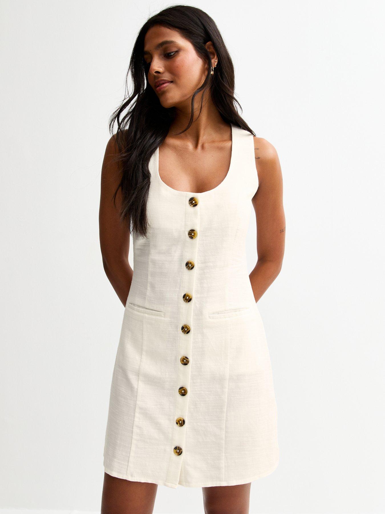 undefined Cotton Button Through Mini Dress - White