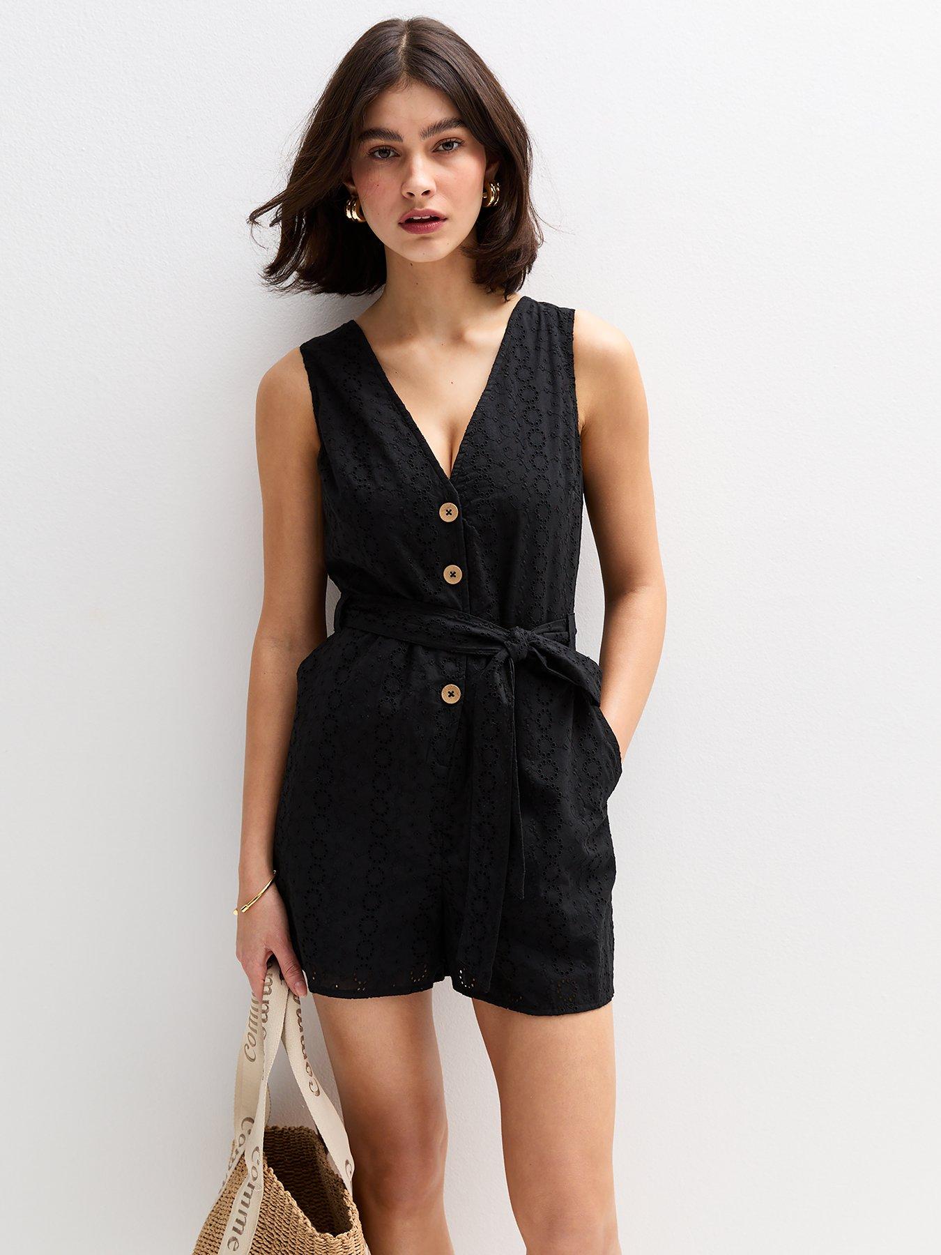 undefined Broderie Anglaise Belted Playsuit - Black