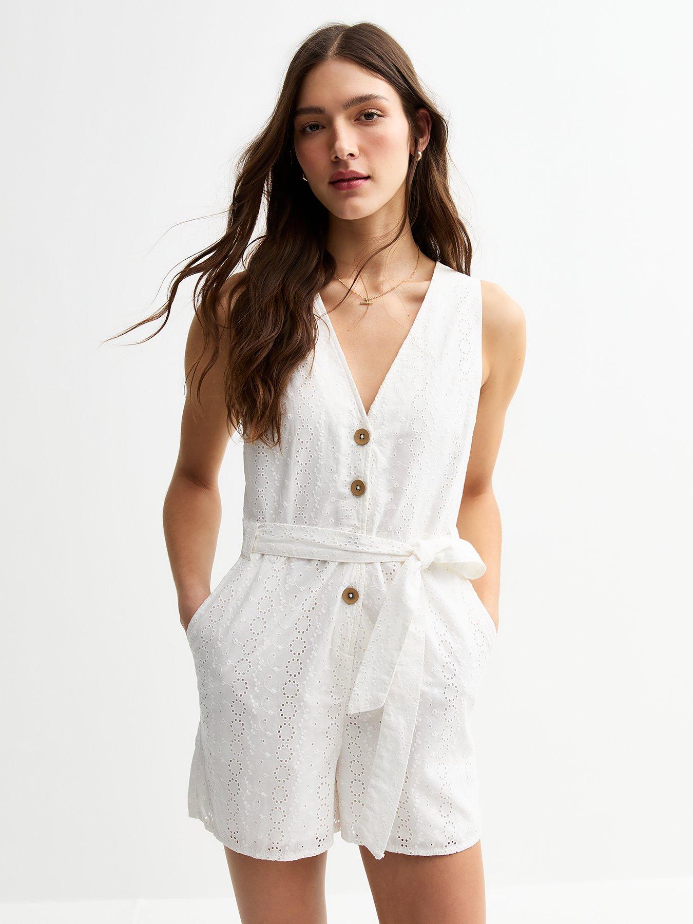 undefined Broderie Anglaise Belted Playsuit - White